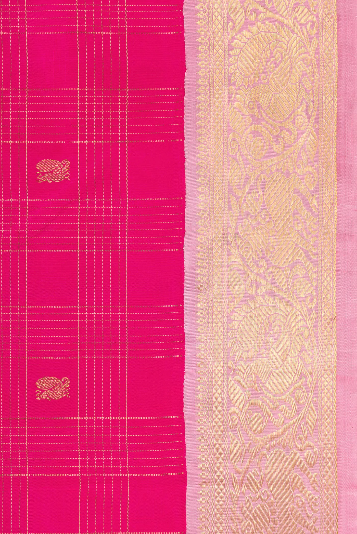 Pure Silk Pure Zari Pink Kanchipuram Saree - Image 3