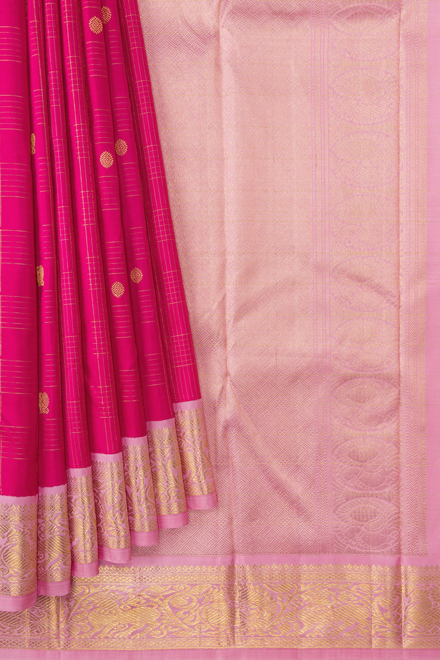 Pure Silk Pure Zari Pink Kanchipuram Saree - Image 4