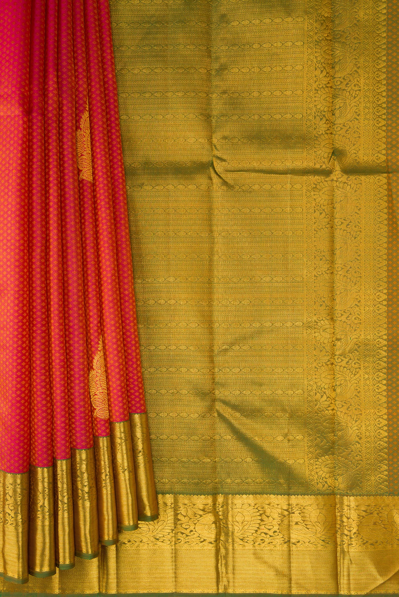 Dark Pink Dual Tone Kanchipuram Silk Saree - Image 4
