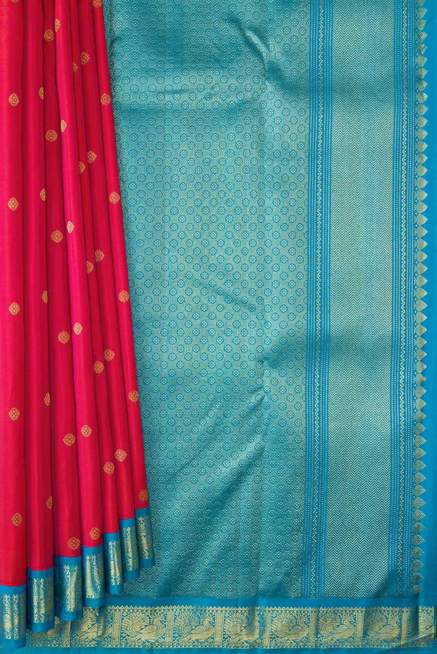Dark Pink Dual Tone Kanjivaram Silk Saree - Image 4