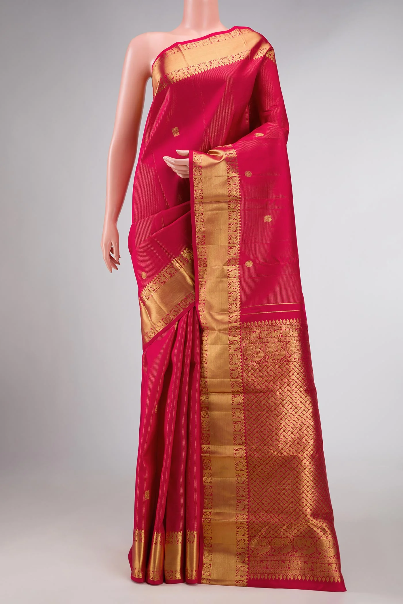 Dark Pink Dual Tone Kanjivaram Silk Saree
