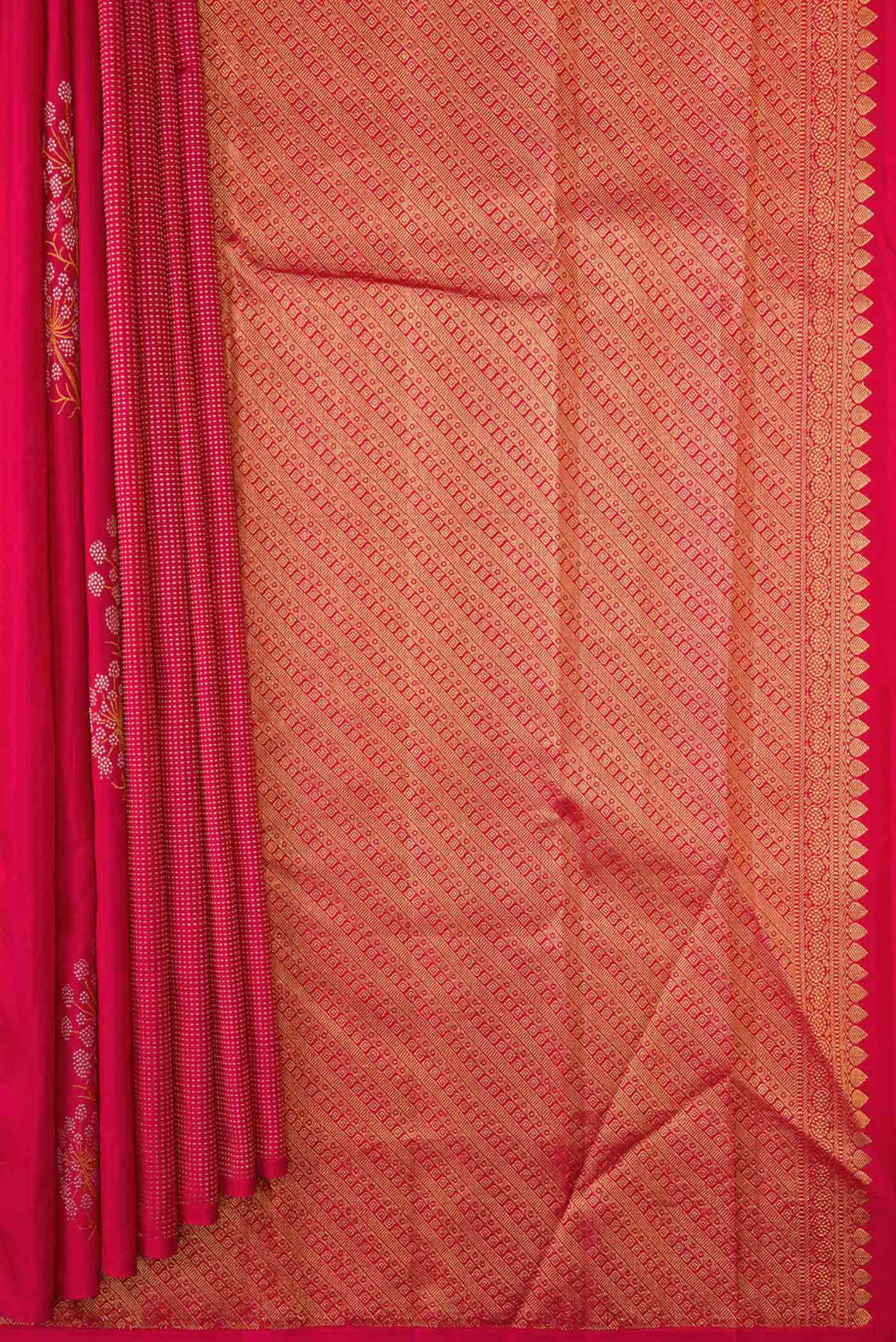 Dark Pink Dual Tone Kanchipuram Silk Saree - Image 3