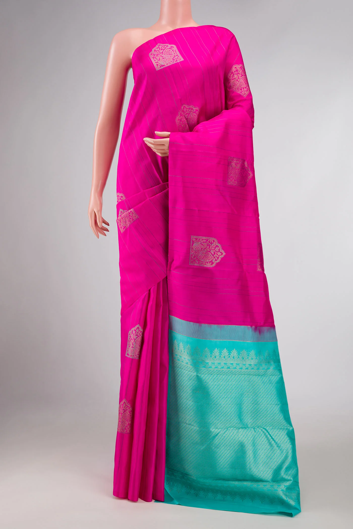 Dark Pink Dual Tone Kanjivaram Silk Saree