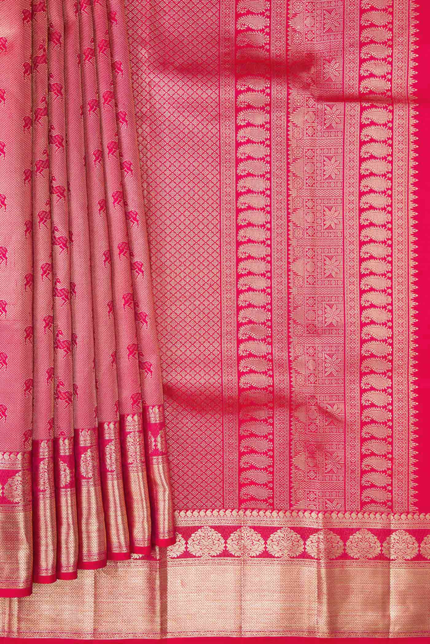 Dark Pink Dual Tone Kanchipuram Silk Saree - Image 4