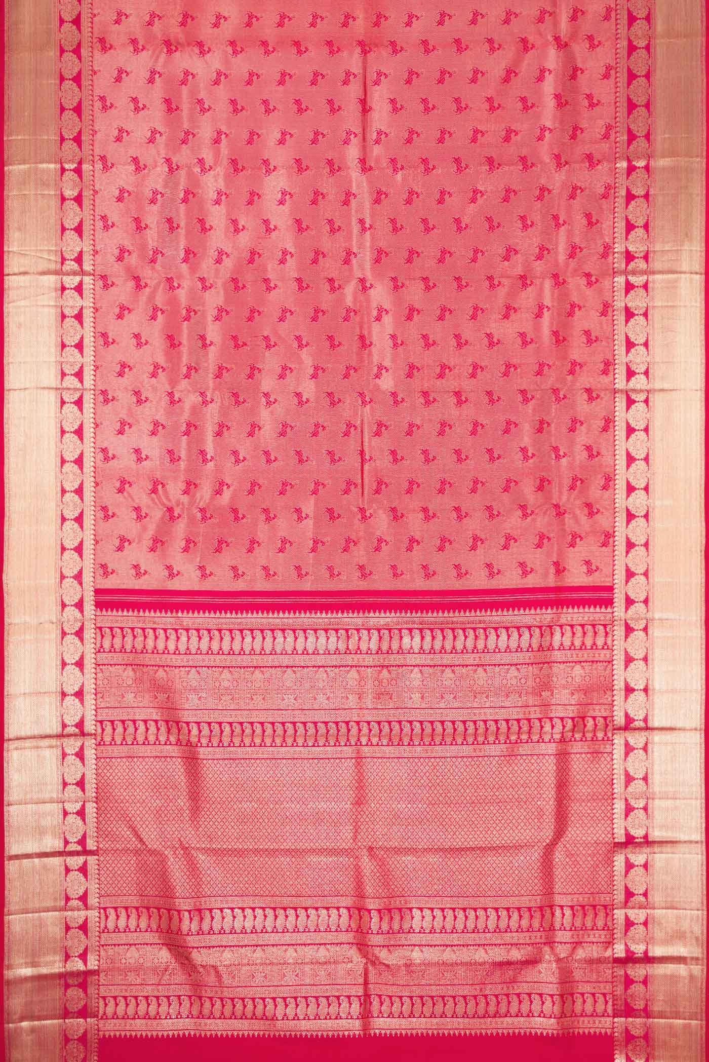 Dark Pink Dual Tone Kanchipuram Silk Saree - Image 6