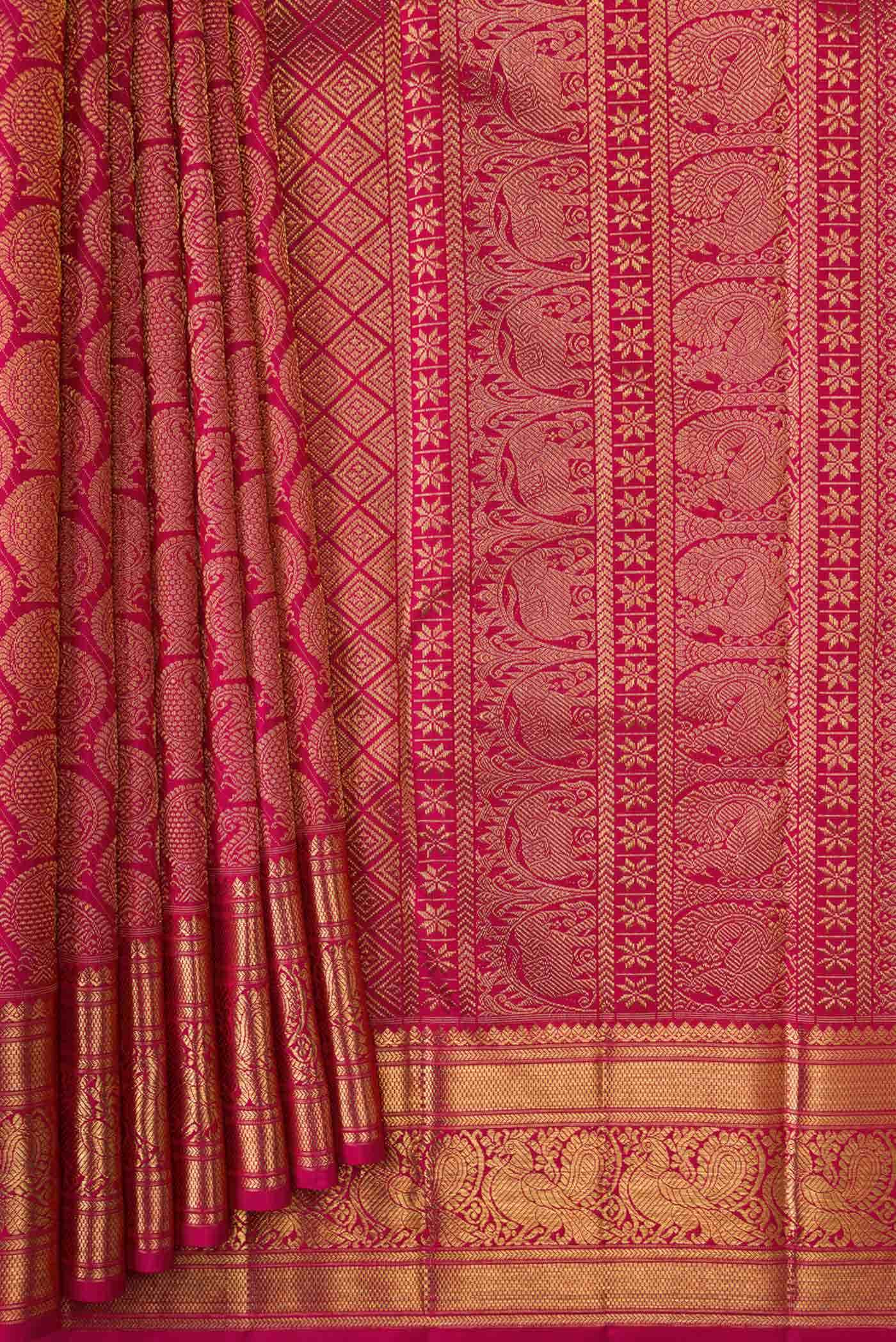 Pure Silk Pure Zari Dark Pink Dual Tone Kanchipuram Saree - Image 2