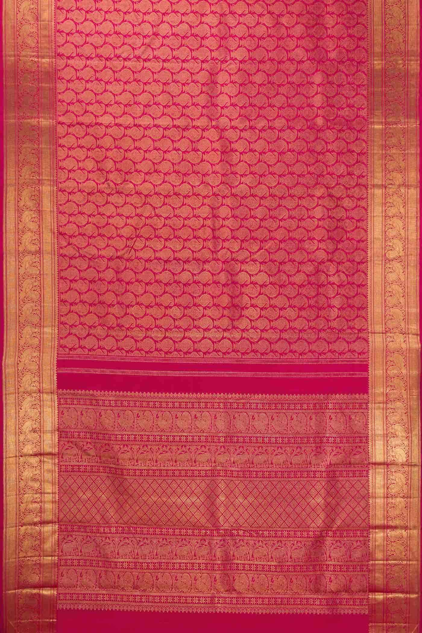 Pure Silk Pure Zari Dark Pink Dual Tone Kanchipuram Saree - Image 4
