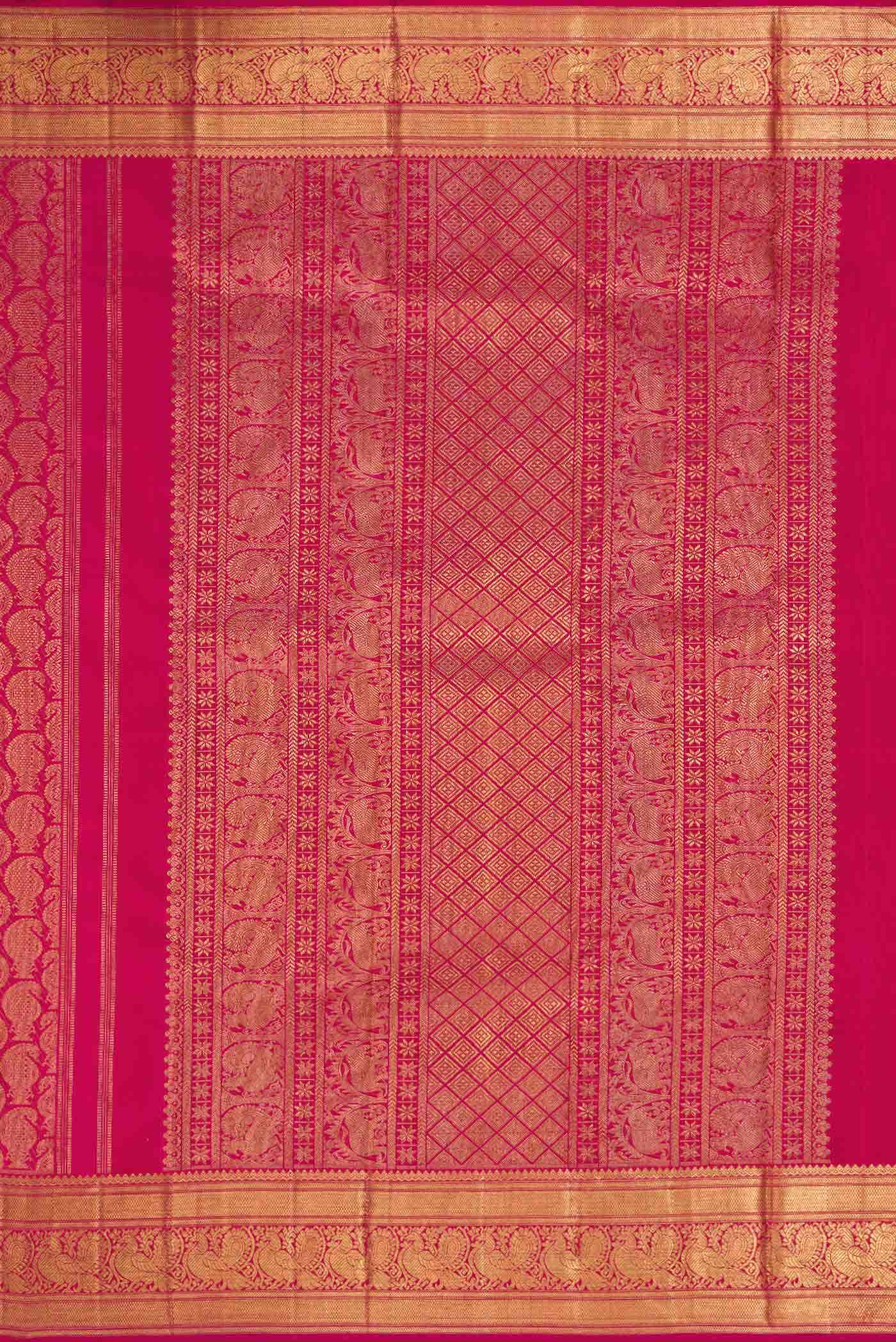 Pure Silk Pure Zari Dark Pink Dual Tone Kanchipuram Saree - Image 5