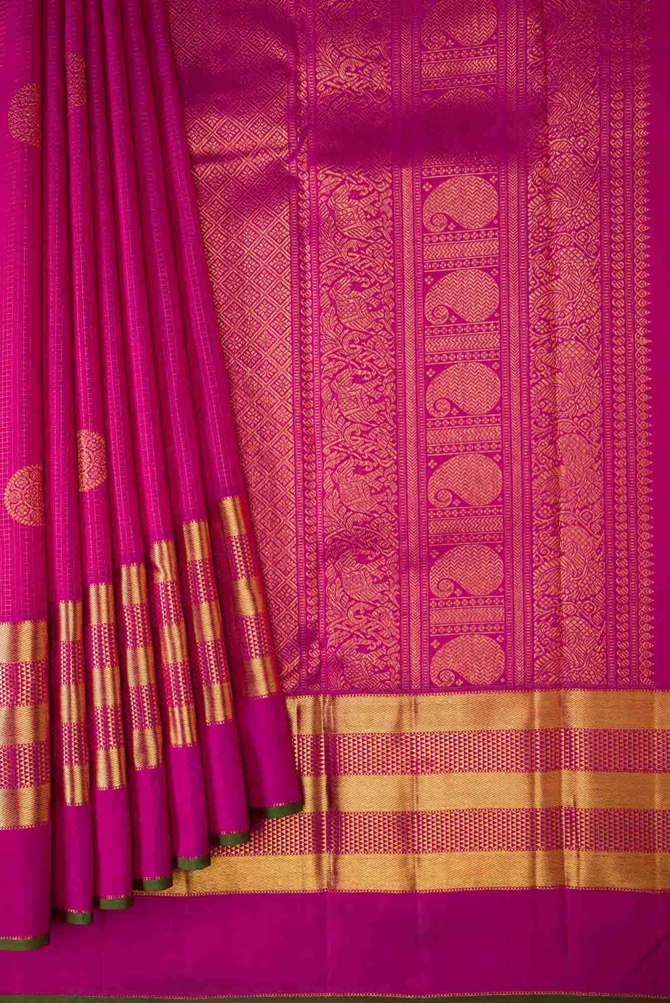 Pure Silk Pure Zari Dark Pink Dual Tone Kanchipuram Saree - Image 2