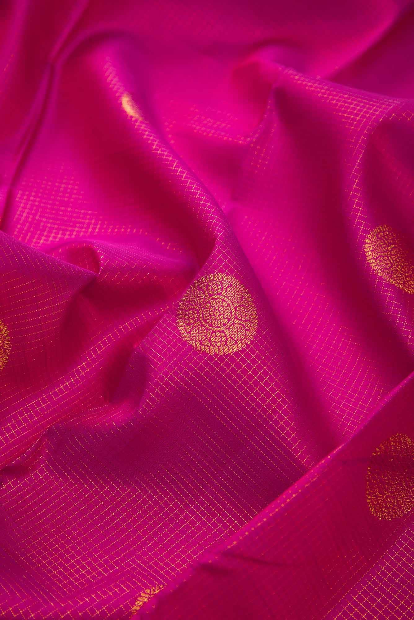 Pure Silk Pure Zari Dark Pink Dual Tone Kanchipuram Saree - Image 3