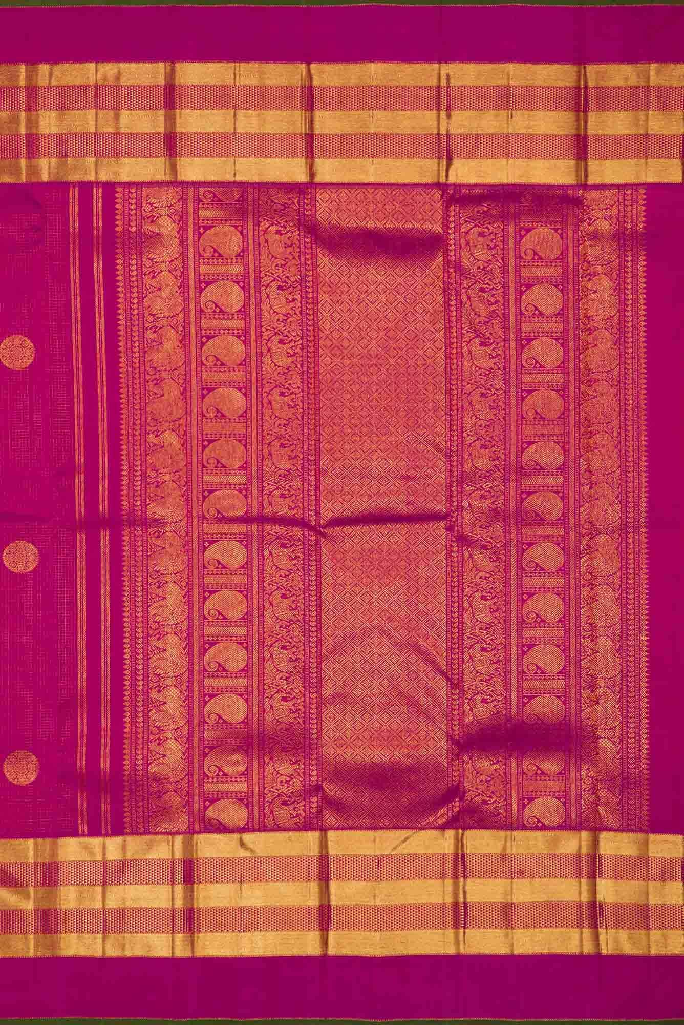 Pure Silk Pure Zari Dark Pink Dual Tone Kanchipuram Saree - Image 5