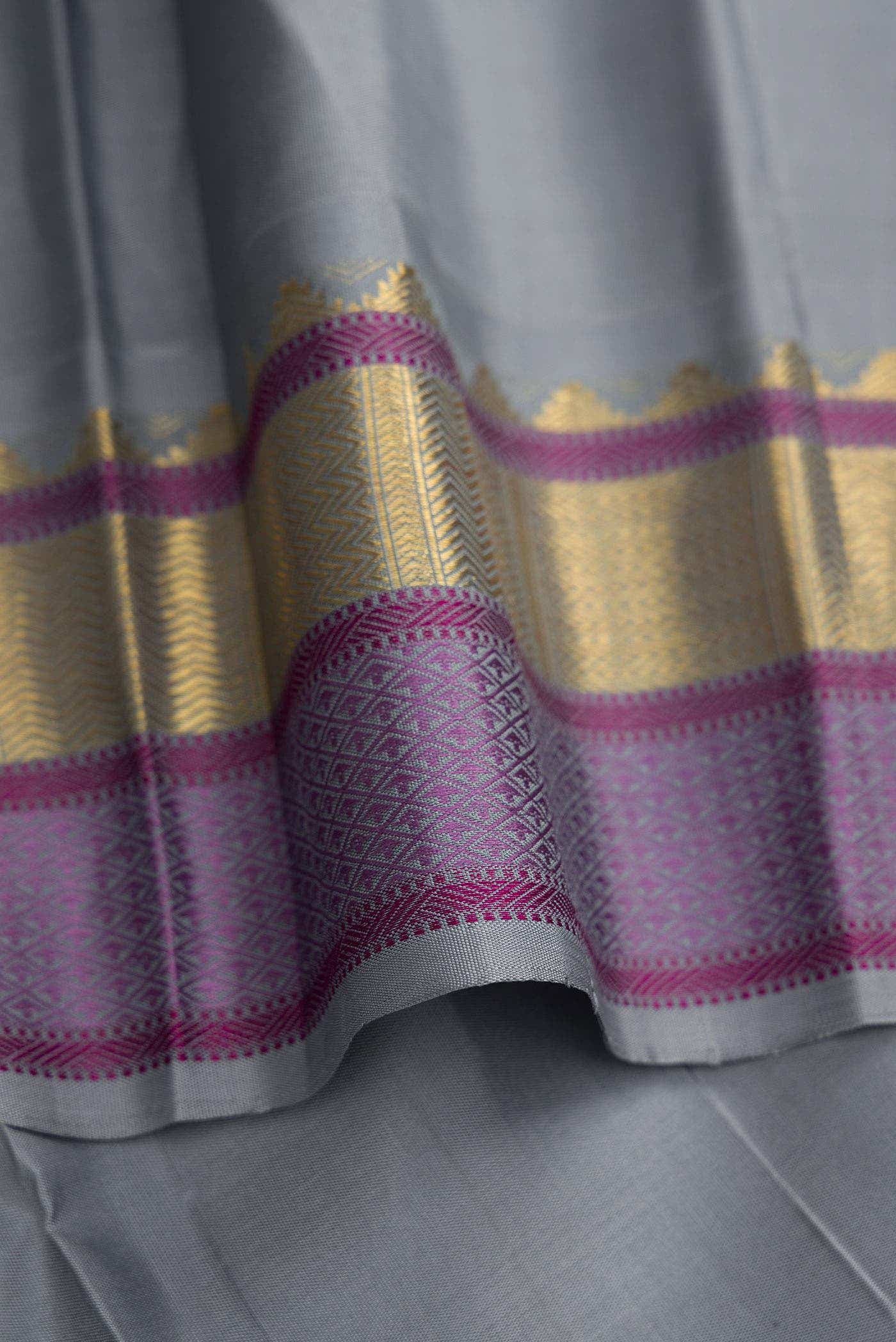 Pure Silk Pure Zari Dark Pink Dual Tone Kanchipuram Saree - Image 6