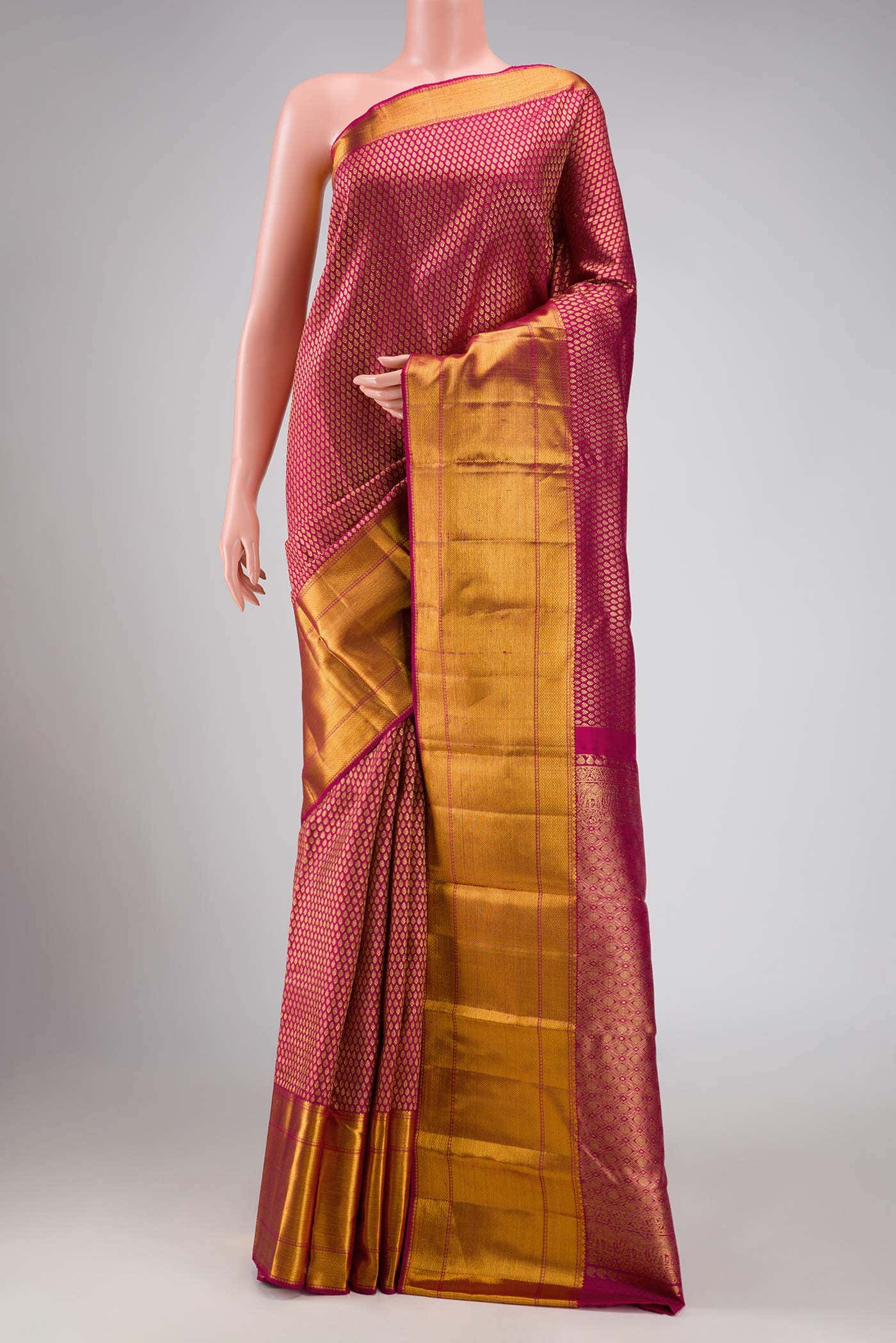 Dark Pink Dual Tone Kanjivaram Silk Saree