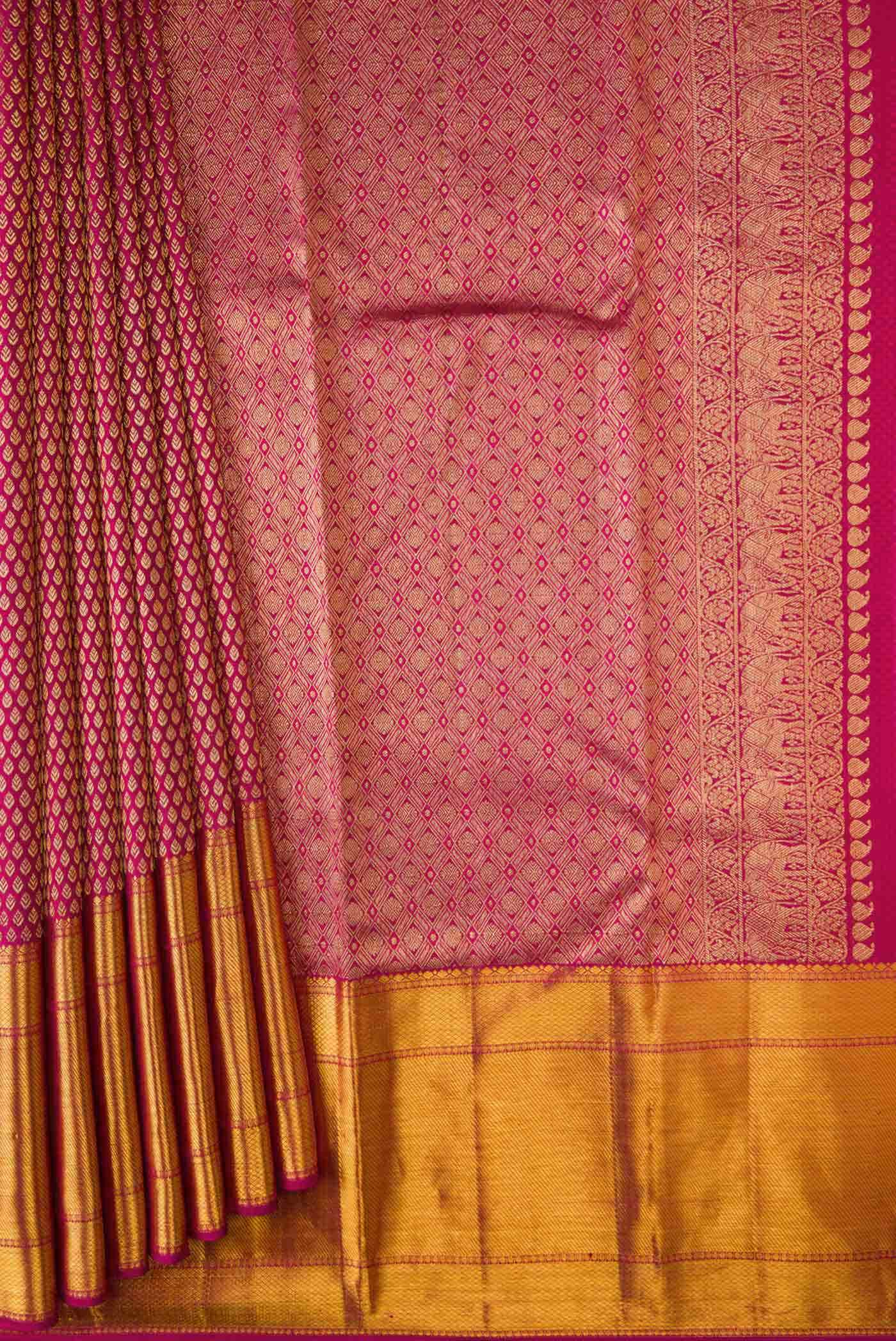 Dark Pink Dual Tone Kanjivaram Silk Saree - Image 2