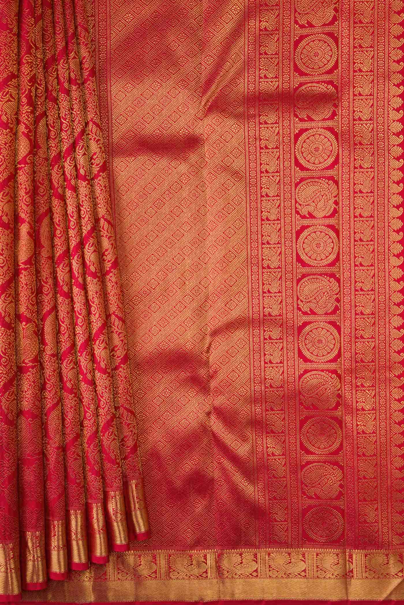 Pure Silk Pure Zari Dark Pink Dual Tone Kanjivaram Saree - Image 2