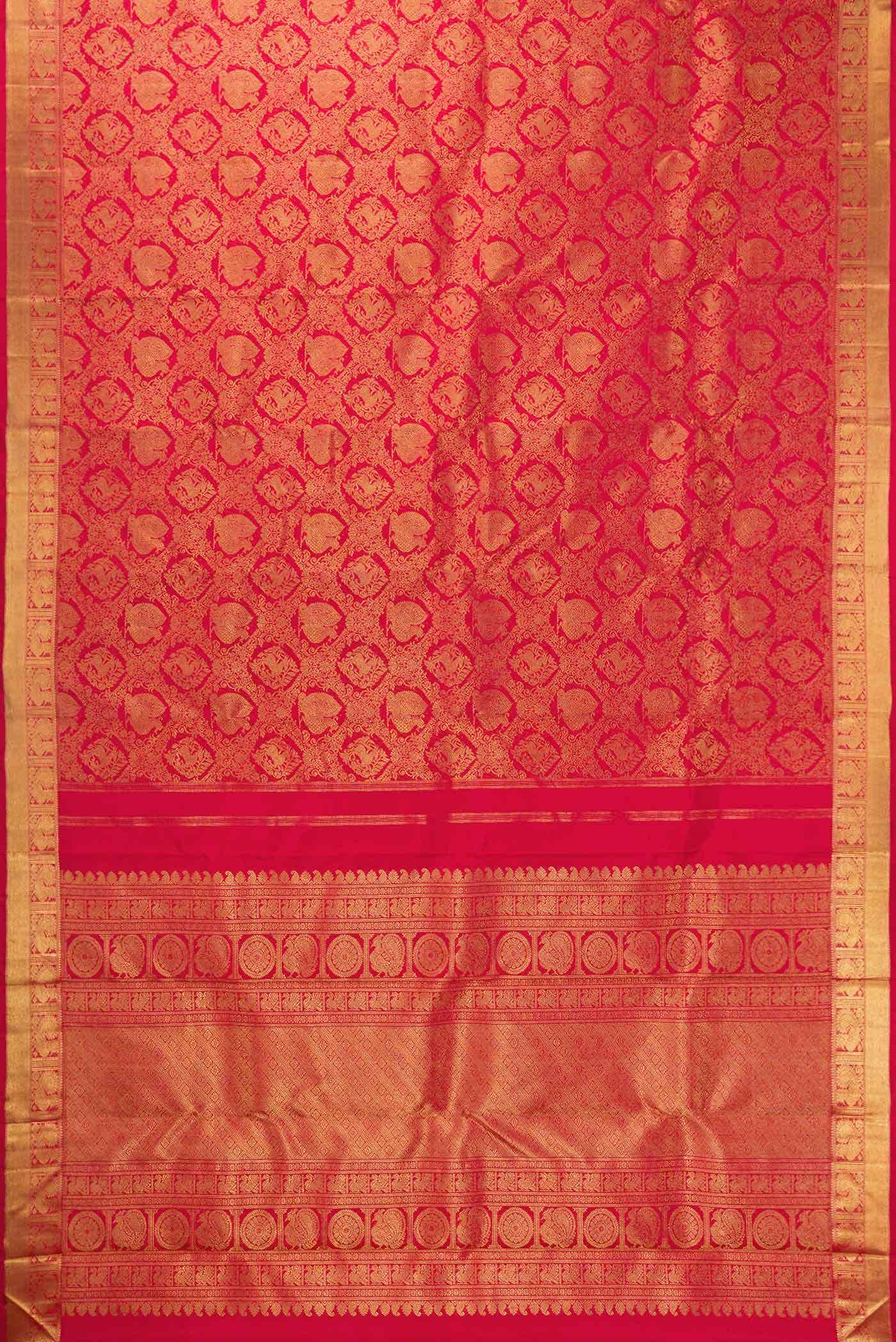 Pure Silk Pure Zari Dark Pink Dual Tone Kanjivaram Saree - Image 4