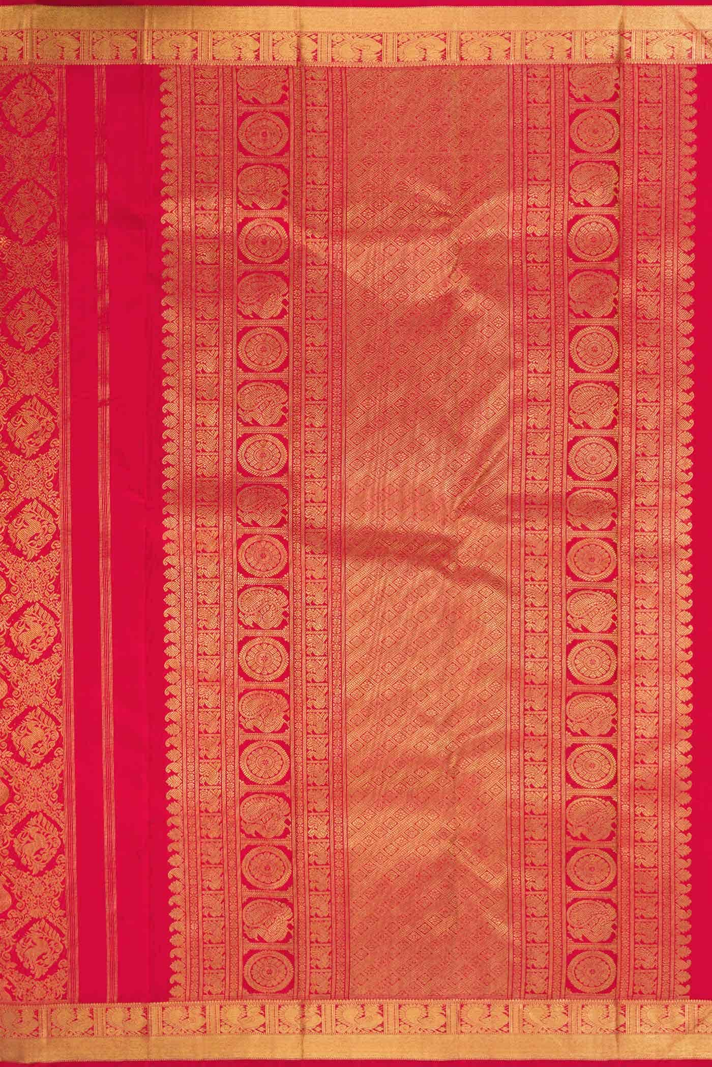 Pure Silk Pure Zari Dark Pink Dual Tone Kanjivaram Saree - Image 5
