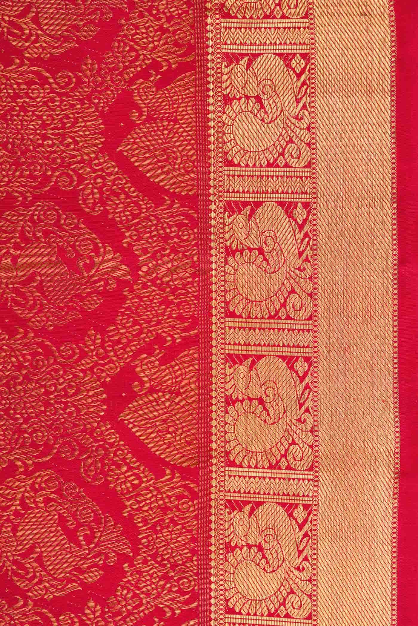 Pure Silk Pure Zari Dark Pink Dual Tone Kanjivaram Saree - Image 6