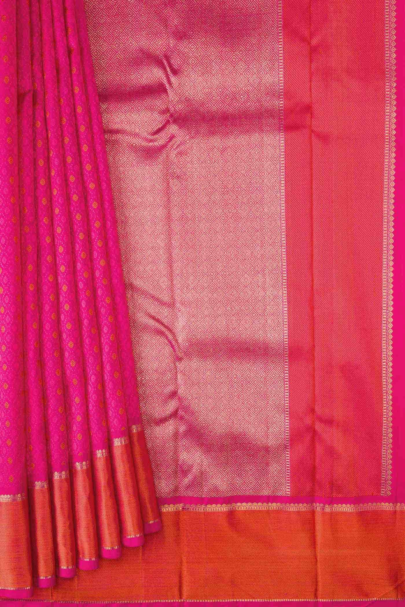 Pure Silk Pure Zari Dark Pink Dual Tone Kanchipuram Saree - Image 2