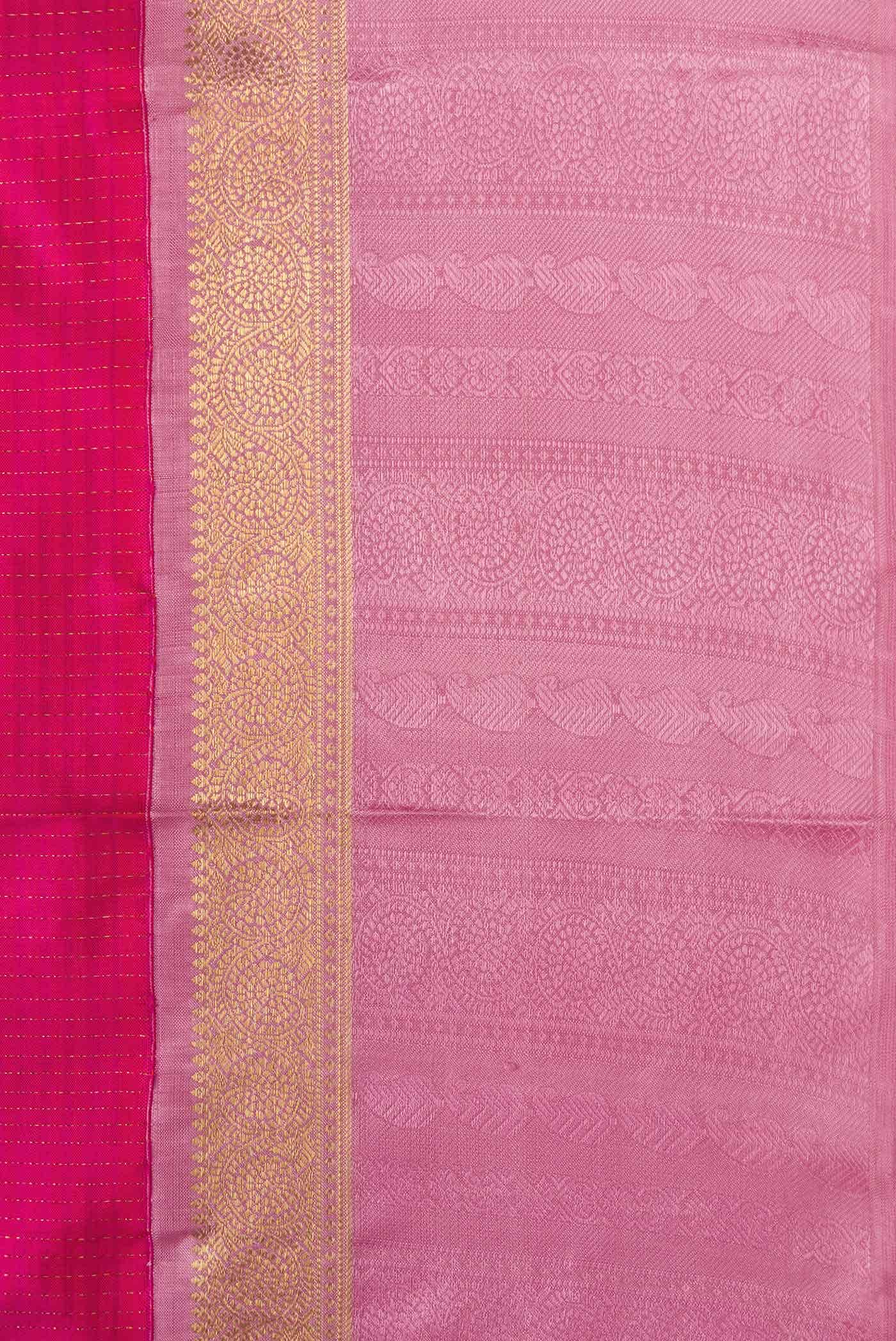Pure Silk Pure Zari Dark Pink Dual Tone Kanchipuram Saree - Image 6