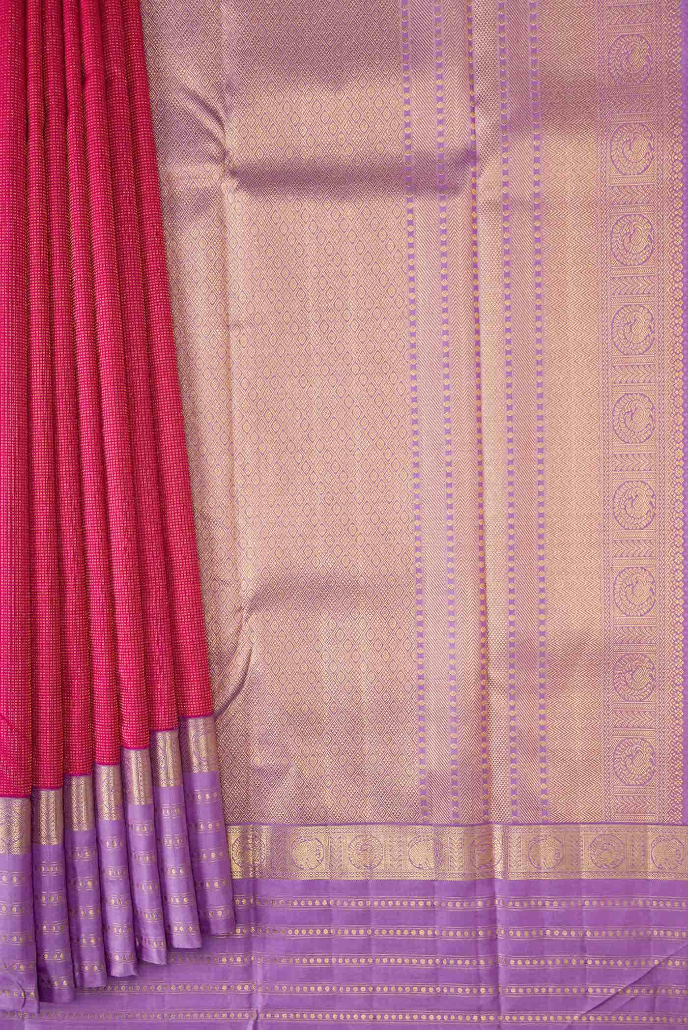 Dark Pink Dual Tone Kanjivaram Silk Saree - Image 2