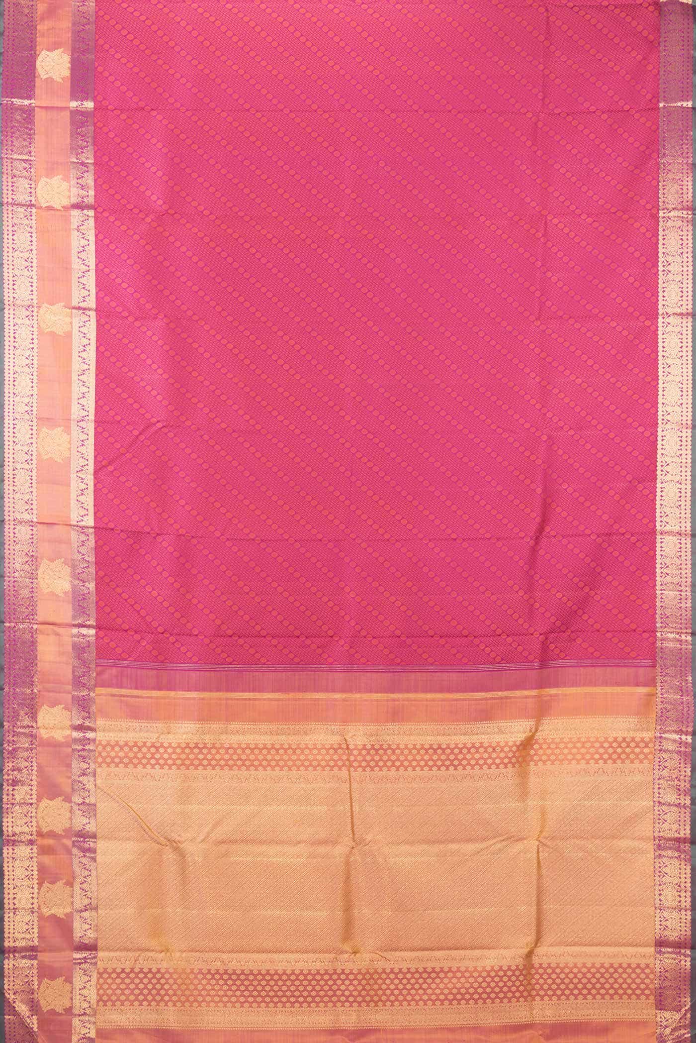 Pure Silk Pure Zari Dark Pink Dual Tone Kanchipuram Saree - Image 4