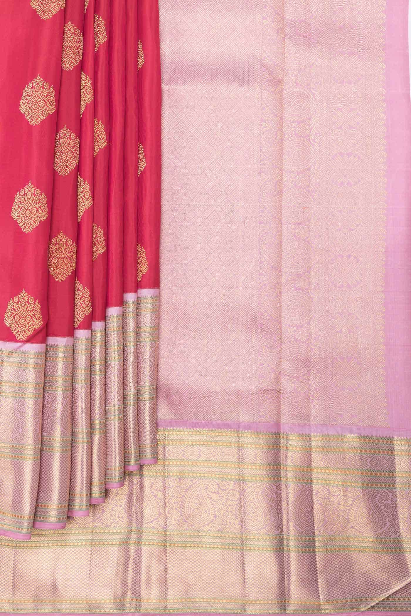 Pure Silk Pure Zari Dark Pink Dual Tone Kanchipuram Saree - Image 2