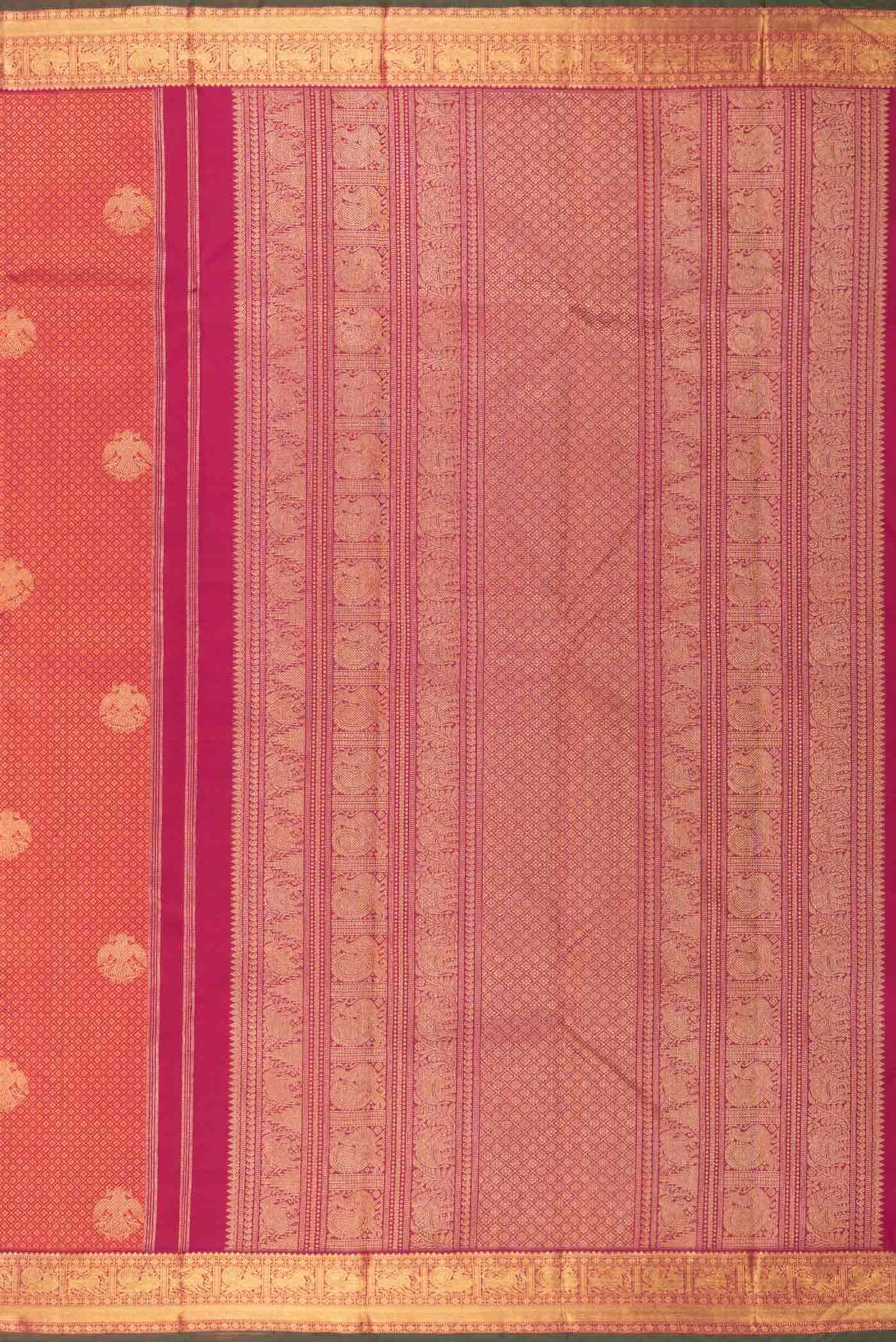 Pure Silk Pure Zari Dark Pink Dual Tone Kanchipuram Saree - Image 5
