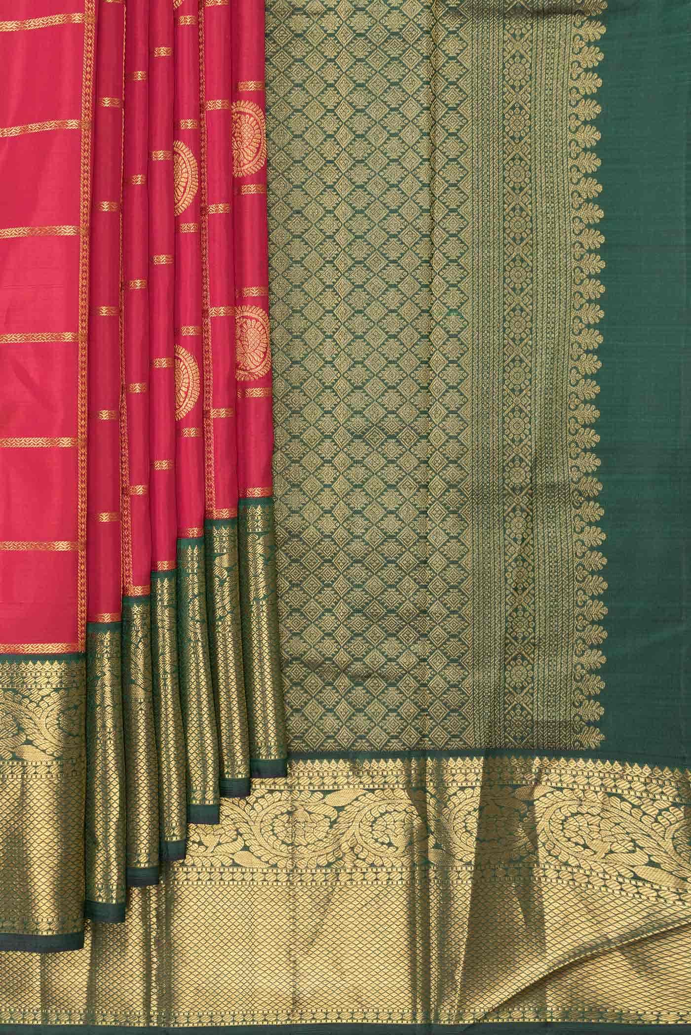 Dark Pink Dual Tone Kanchipuram Silk Saree - Image 2