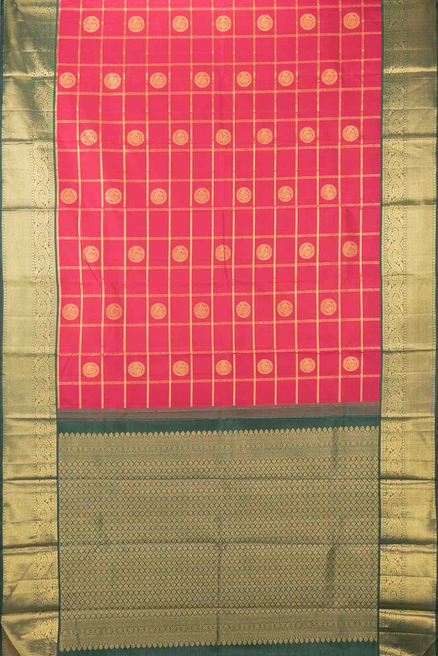 Dark Pink Dual Tone Kanchipuram Silk Saree - Image 4