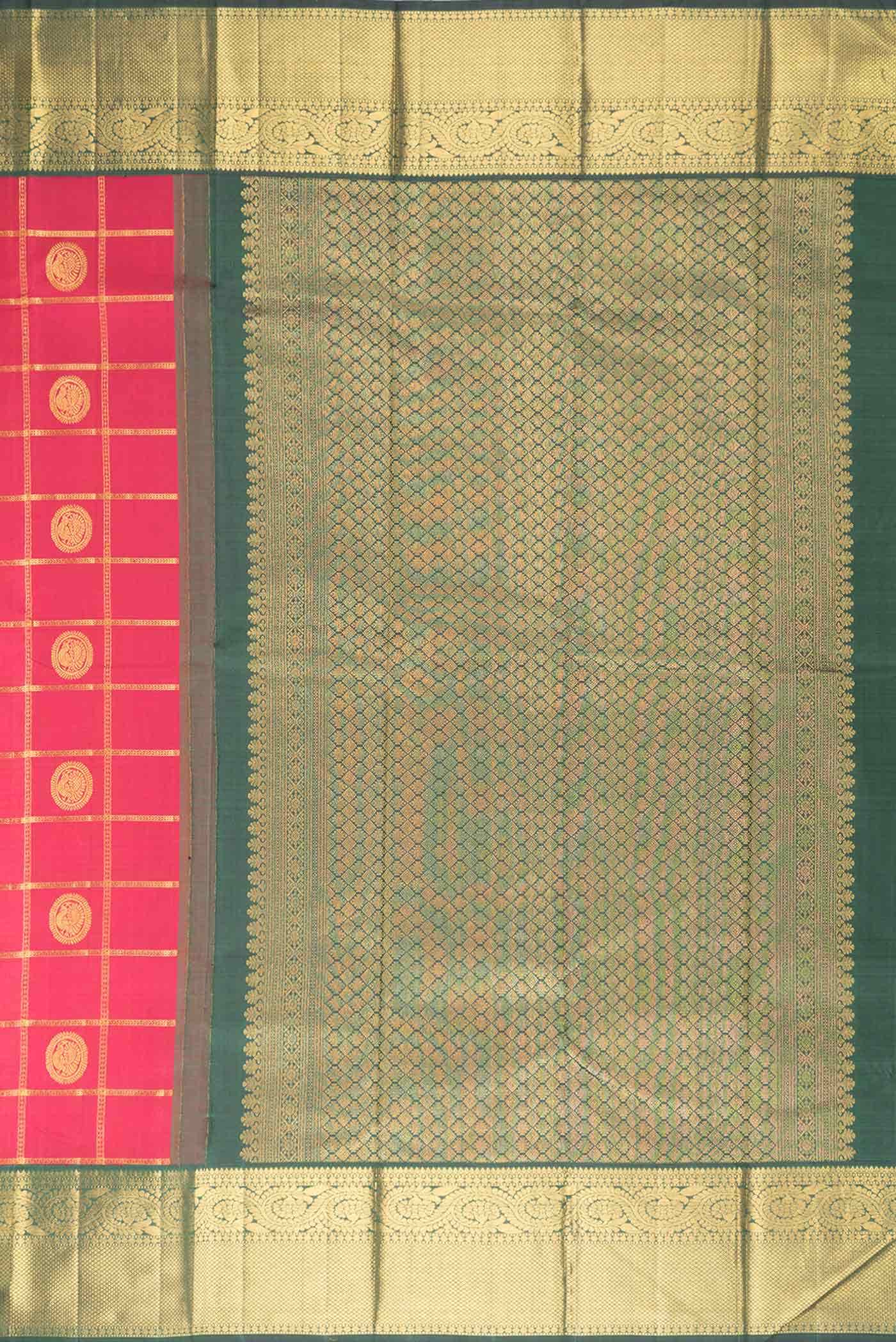 Dark Pink Dual Tone Kanchipuram Silk Saree - Image 5
