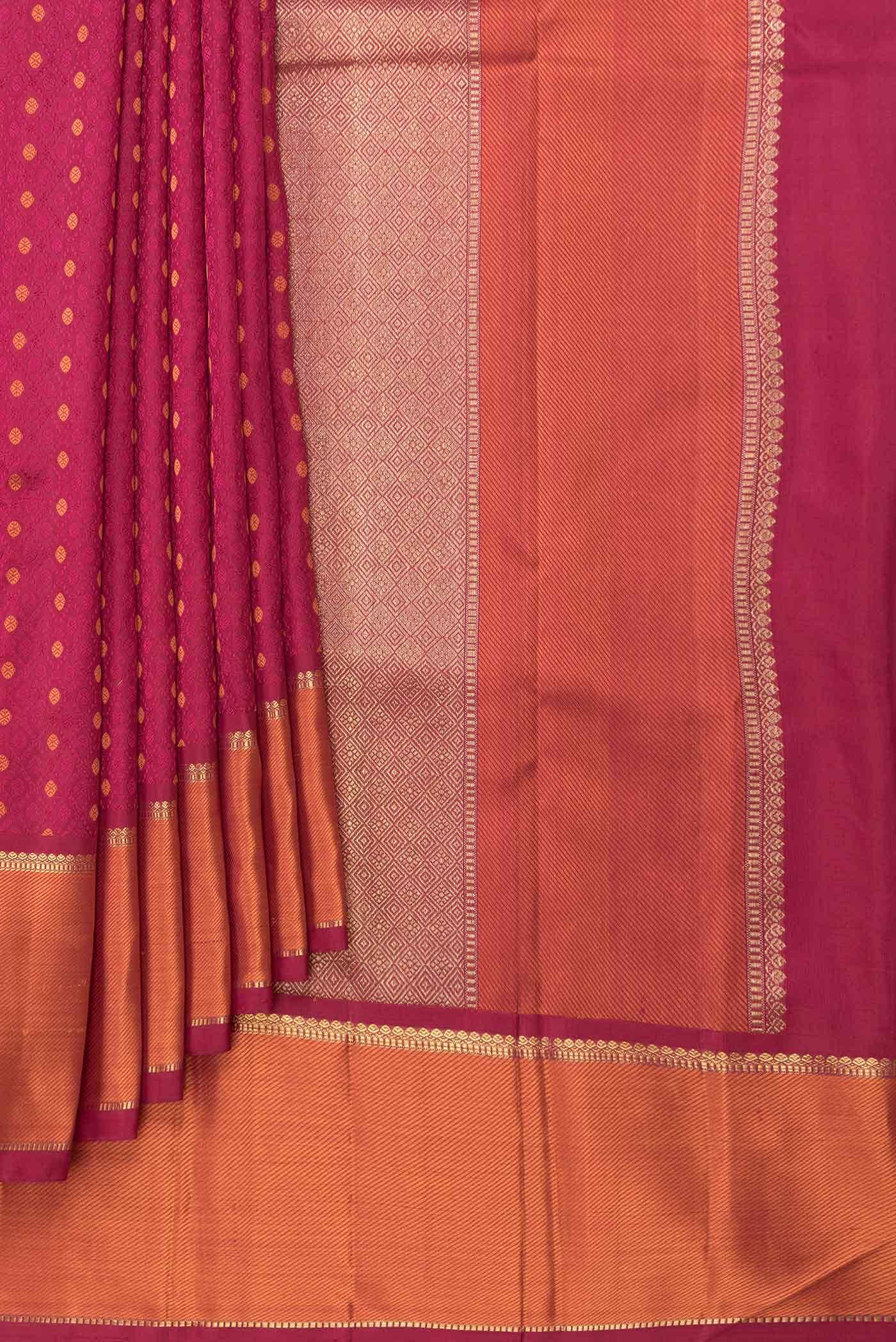 Pure Silk Pure Zari Dark Pink Dual Tone Kanchipuram Saree - Image 2