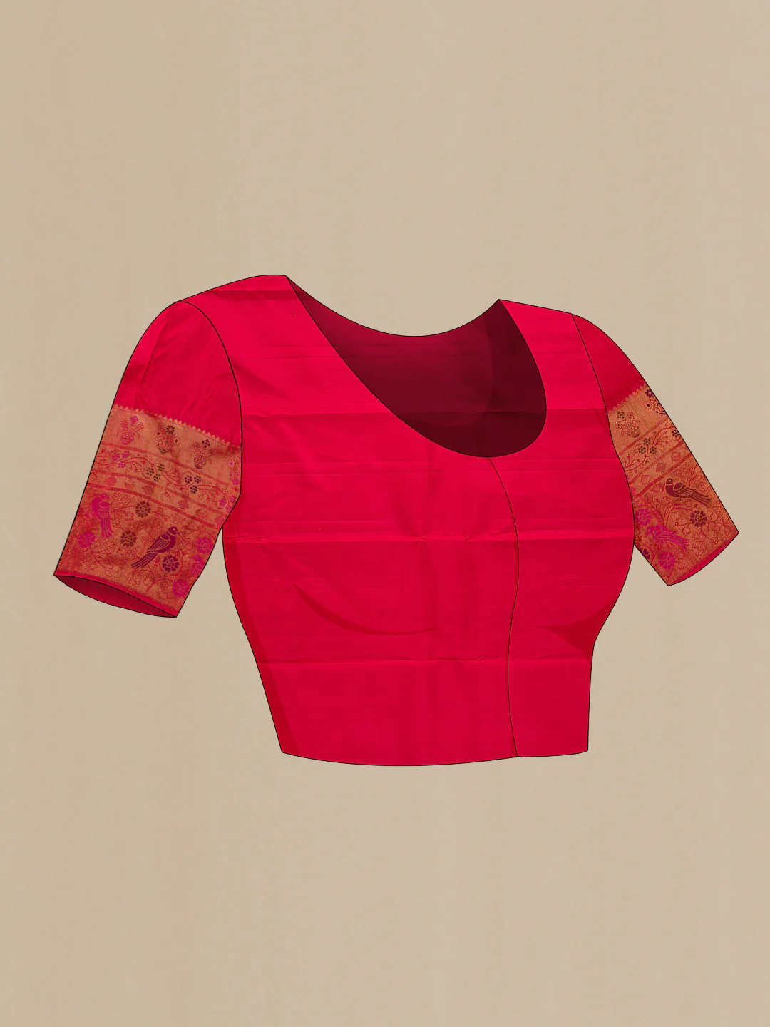 Gold with Red Color Kanjivaram Silk Saree - Image 5