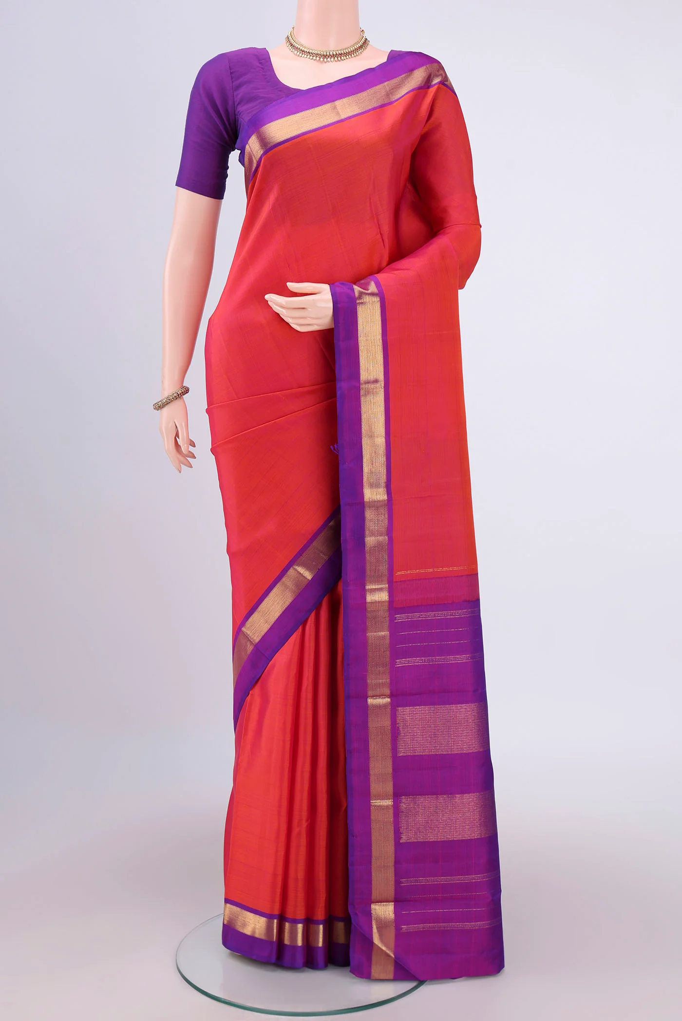 Orange with Pink Color Kanjivaram Silk Saree