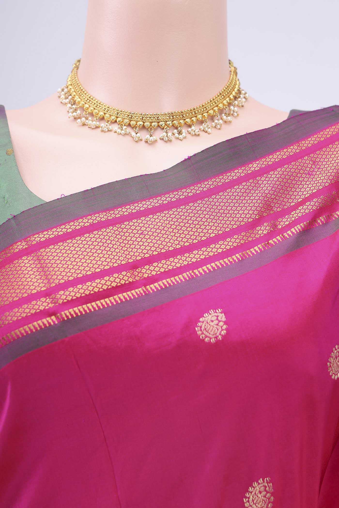 Dark Pink Dual Tone Paithani Silk Saree - Image 2