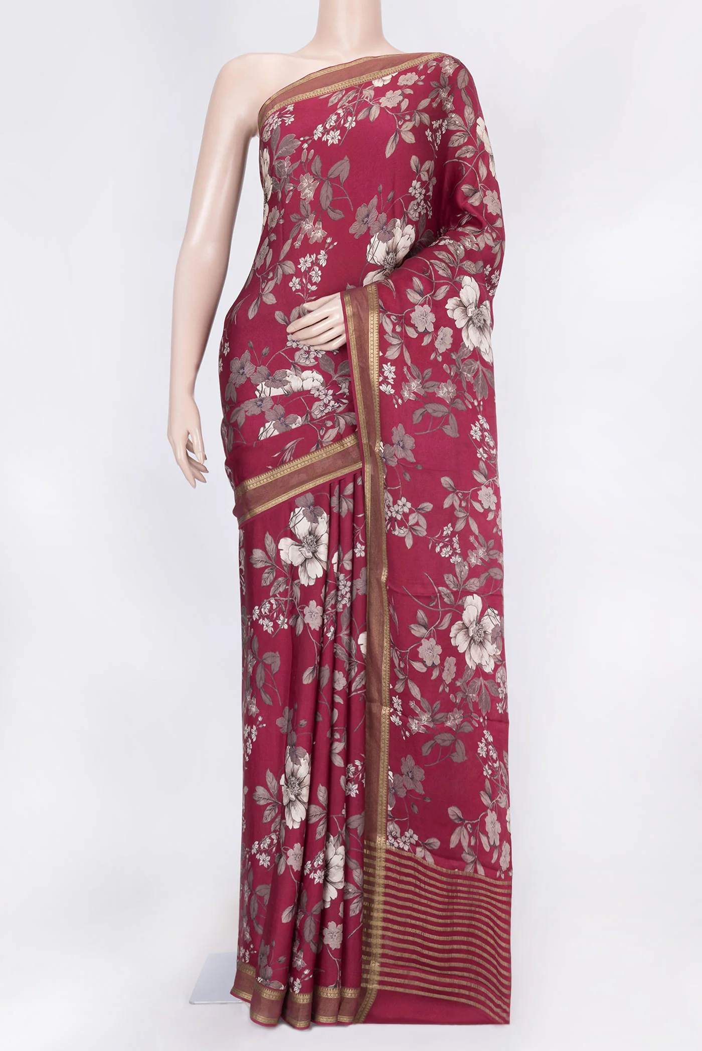 Dark Pink Mysore Crepe Saree
