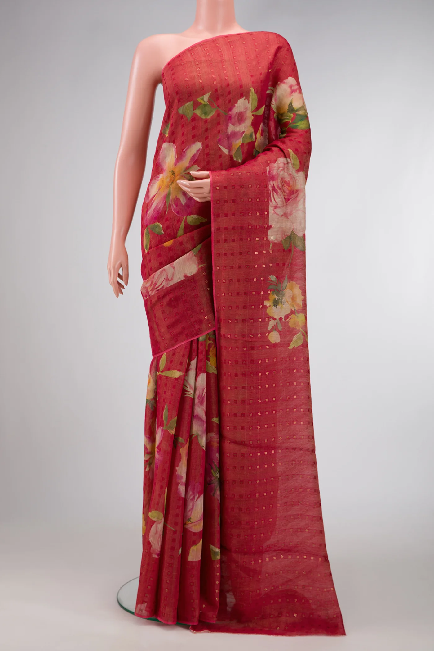 Red Tussar Silk Saree