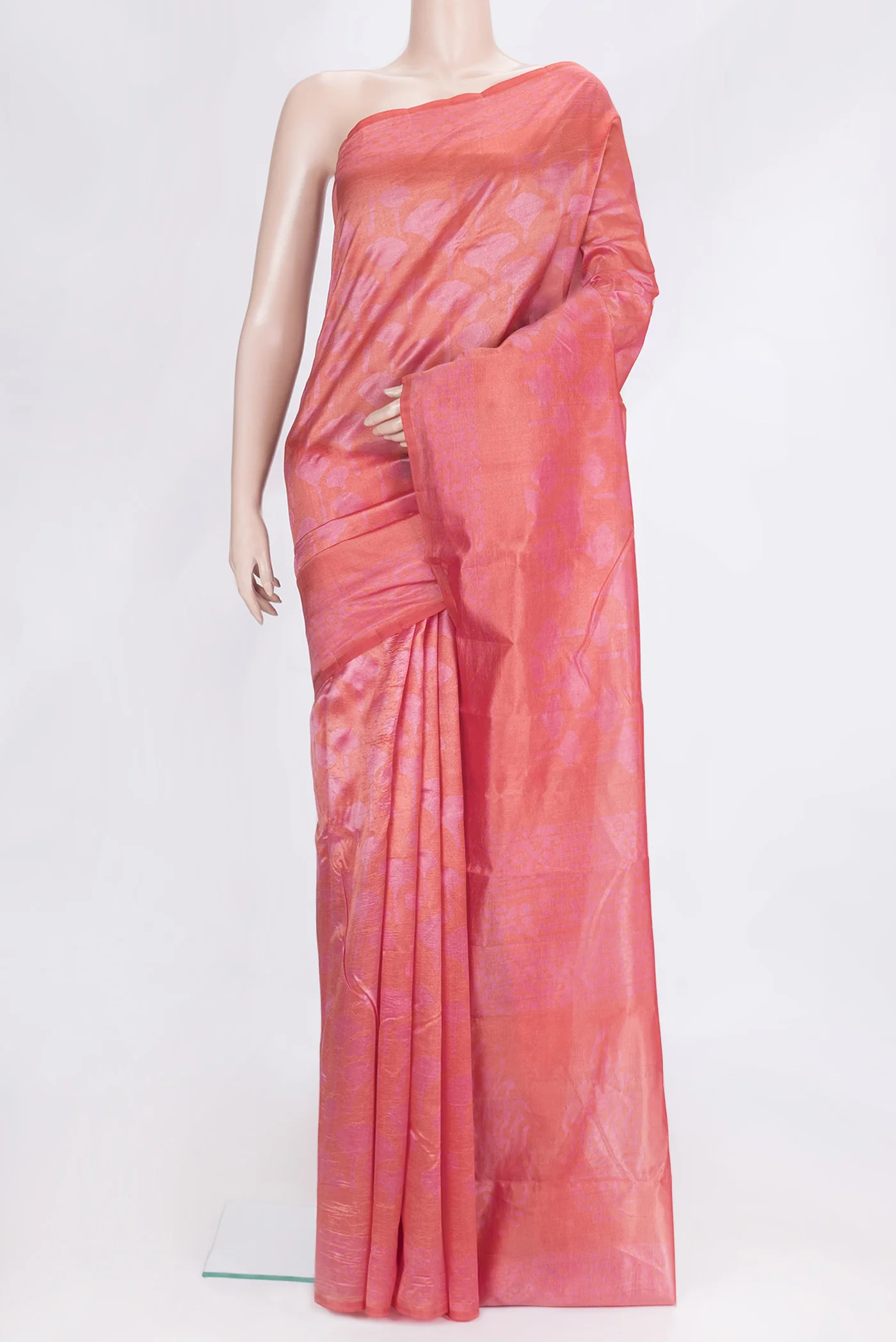 Brick Orange Printed Silk Saree