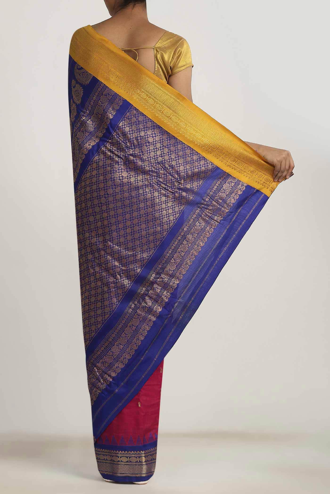 Dark Pink Gadwal Silk Cotton Saree - Image 2
