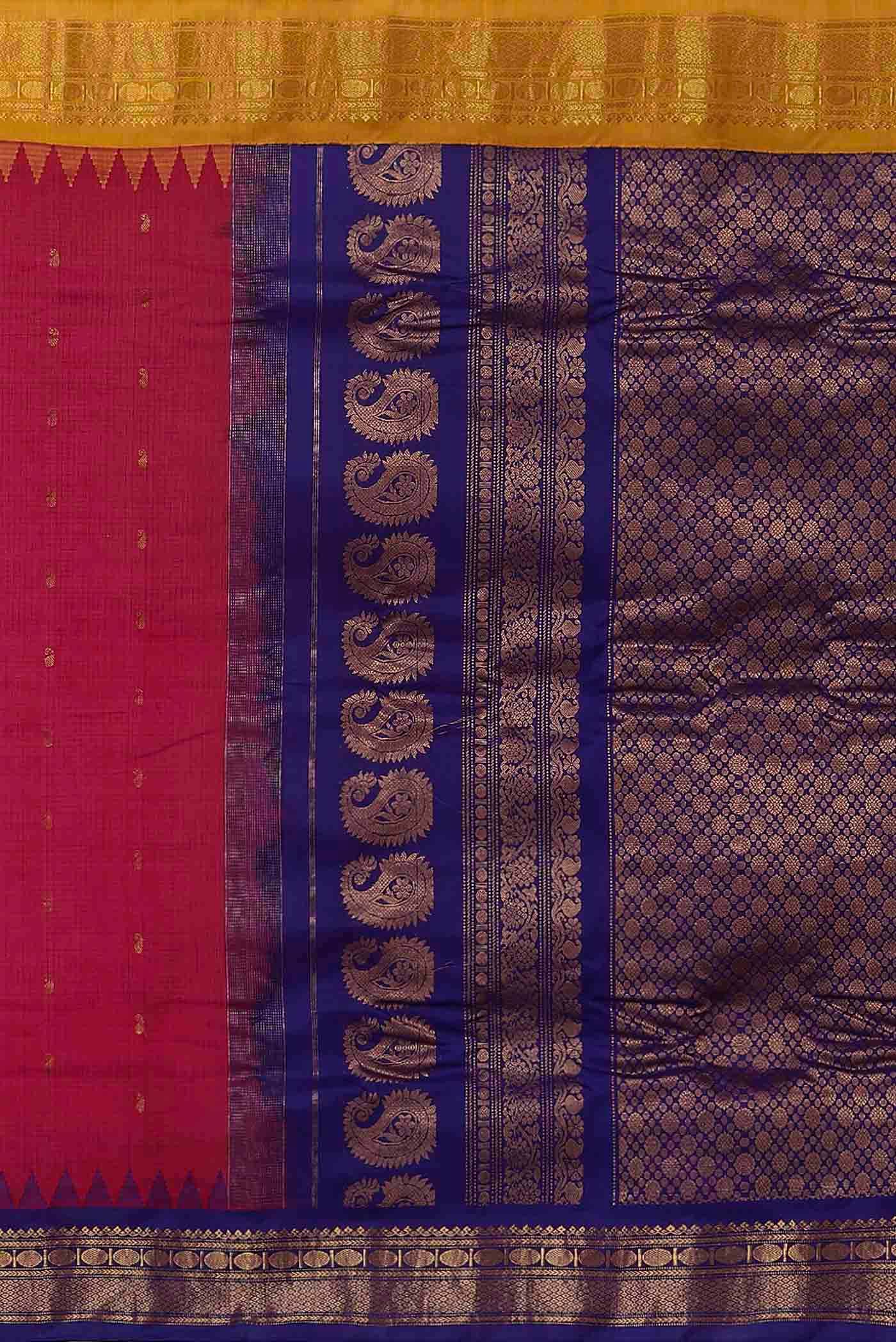 Dark Pink Gadwal Silk Cotton Saree - Image 5