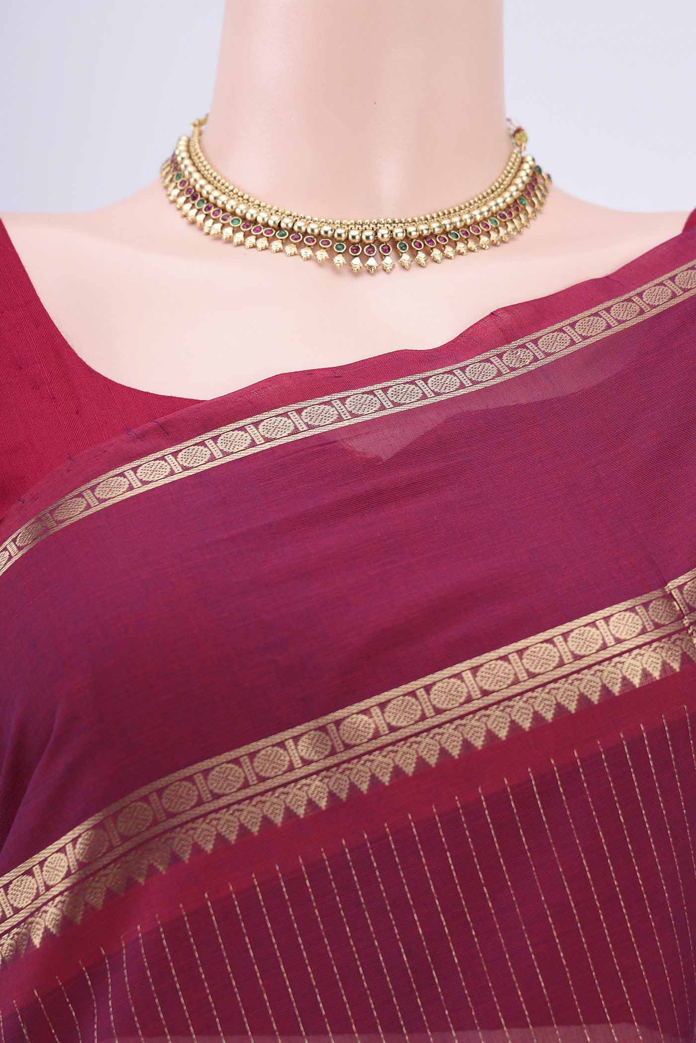 Dark Pink Kanchi Cotton Saree - Image 2