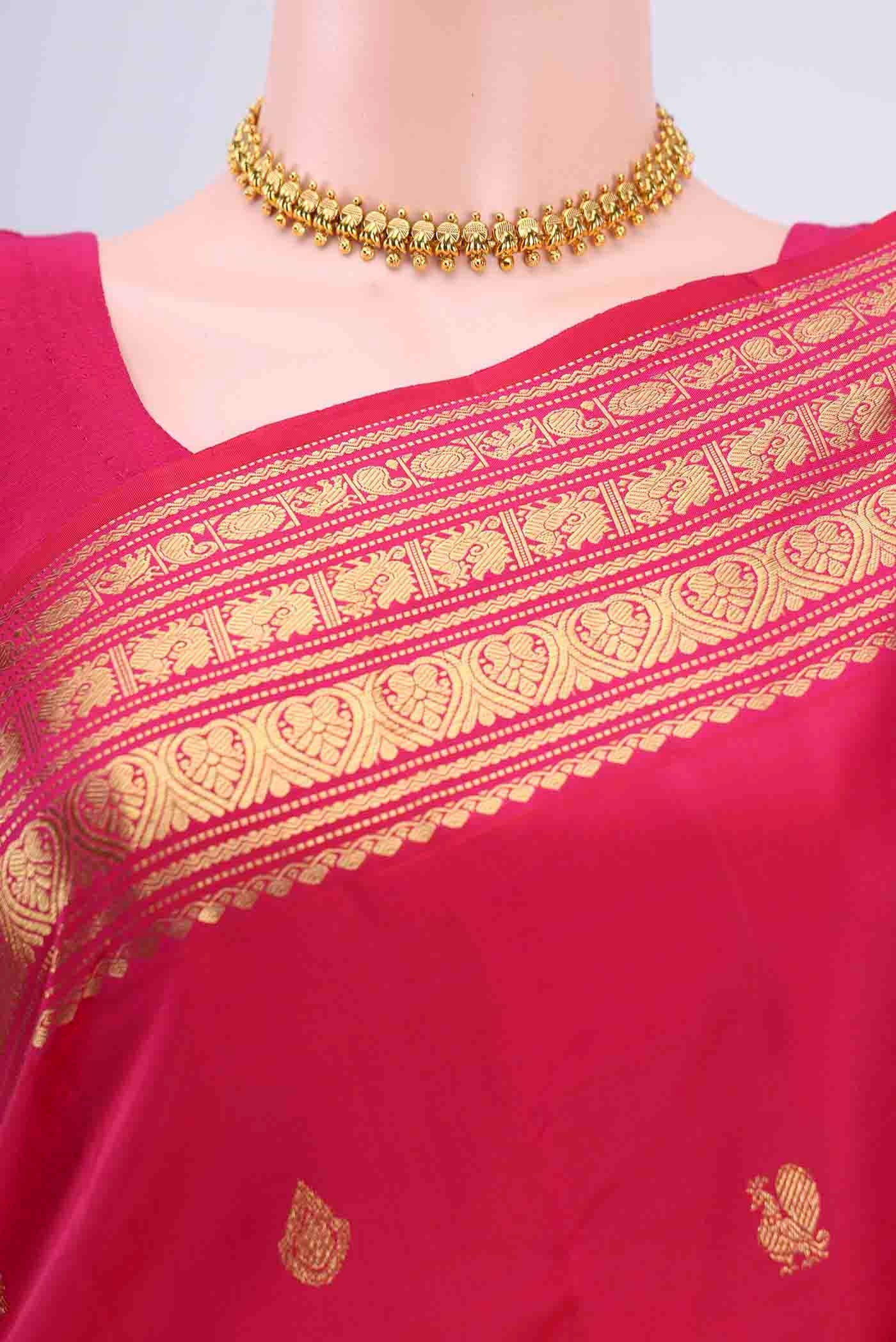 Dark Pink Kanjivaram Silk Saree - Image 2