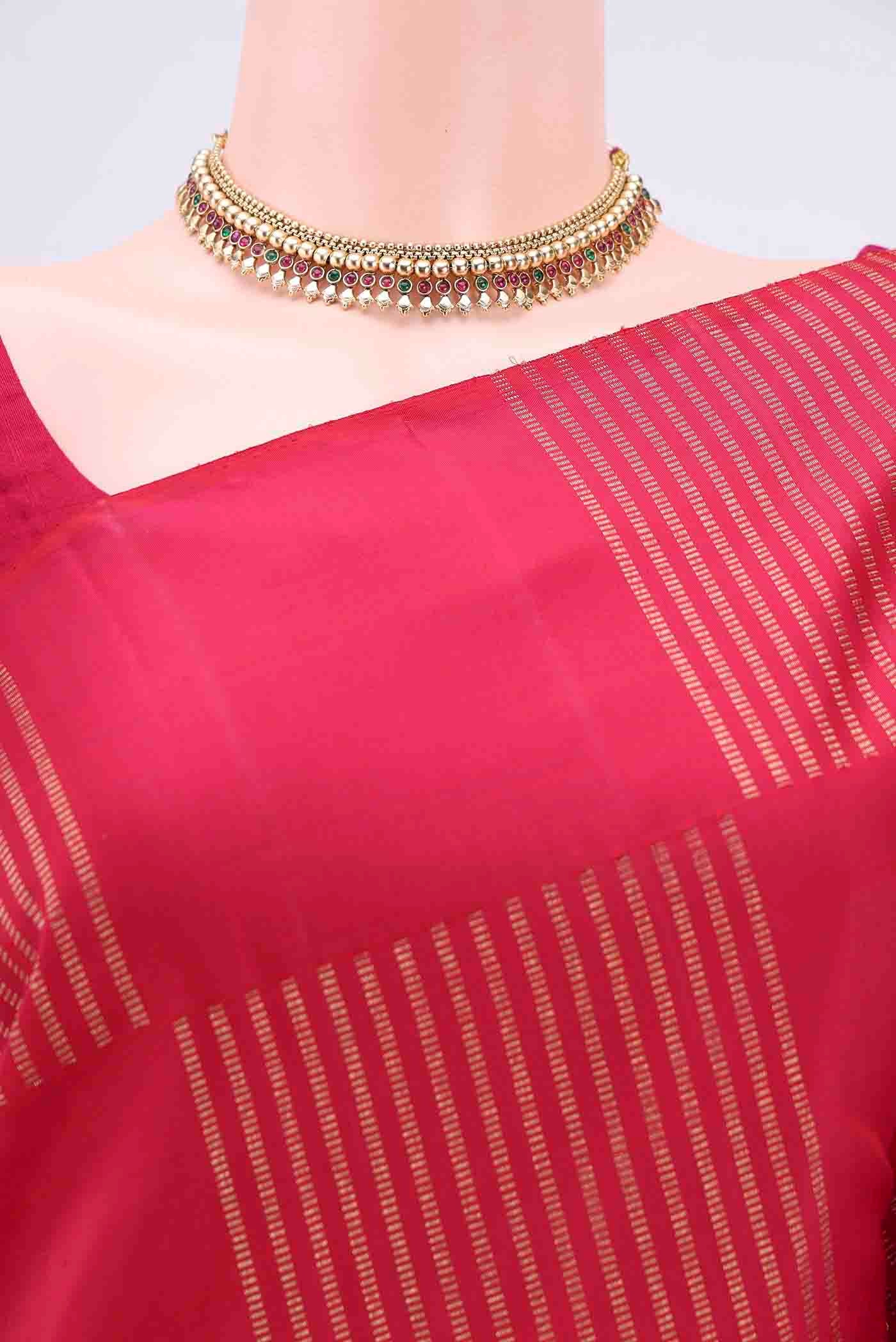 Pure Silk Pure Zari Dark Pink Kanchipuram Saree - Image 2
