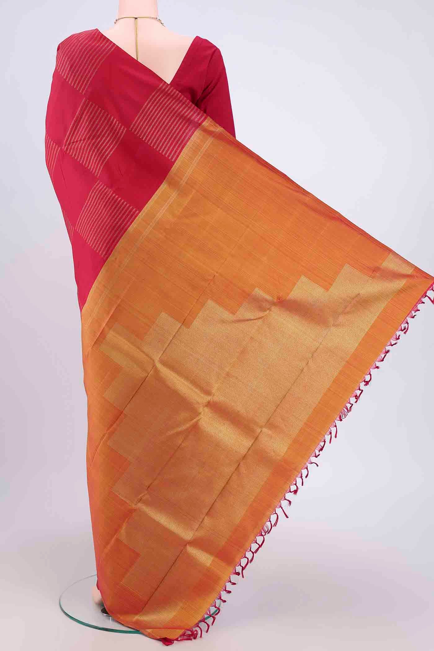 Pure Silk Pure Zari Dark Pink Kanchipuram Saree - Image 3