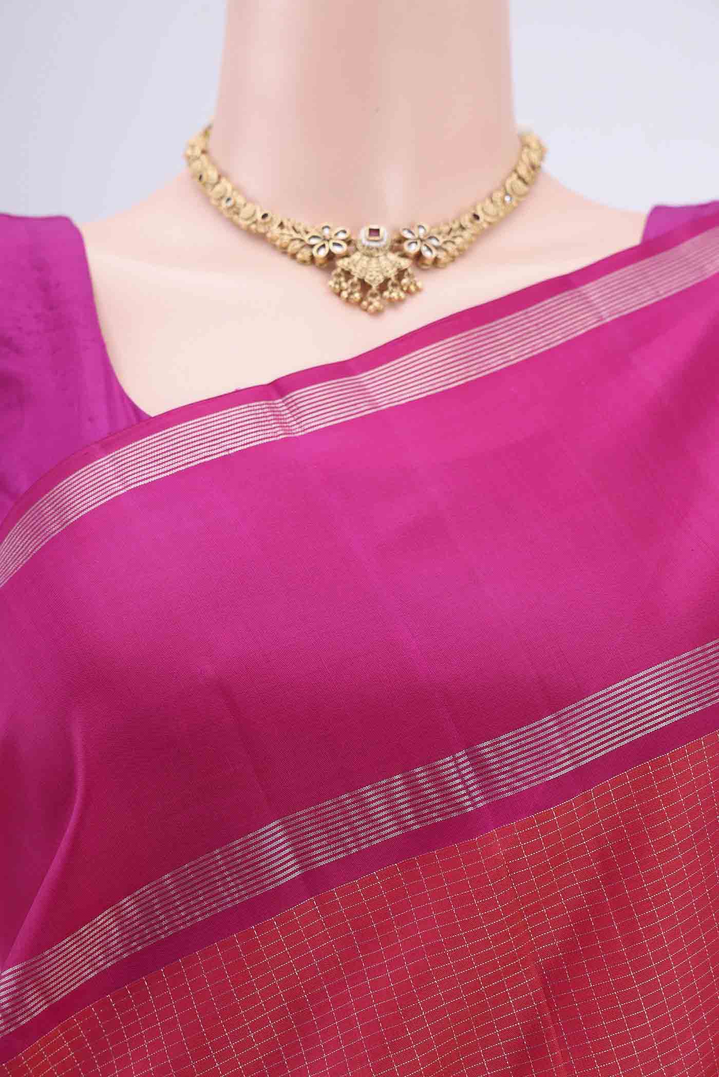 Pink with Ornage Color Kanchipuram Silk Saree - Image 2