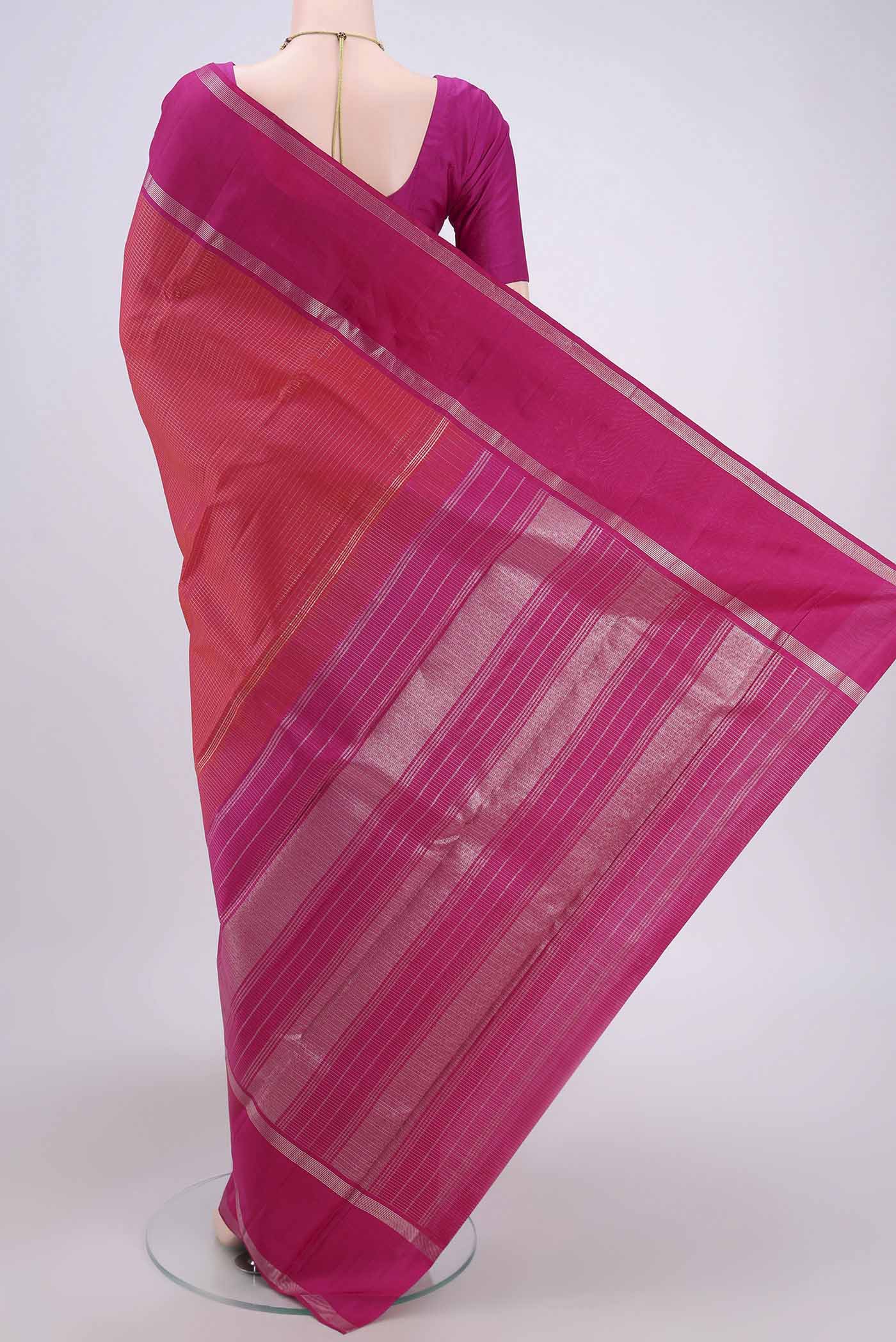 Pink with Ornage Color Kanchipuram Silk Saree - Image 3