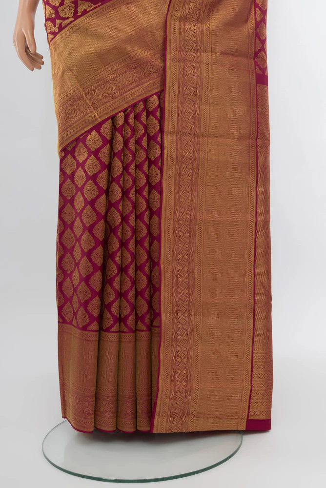 Maroon Kanjivaram Silk Saree - Image 3