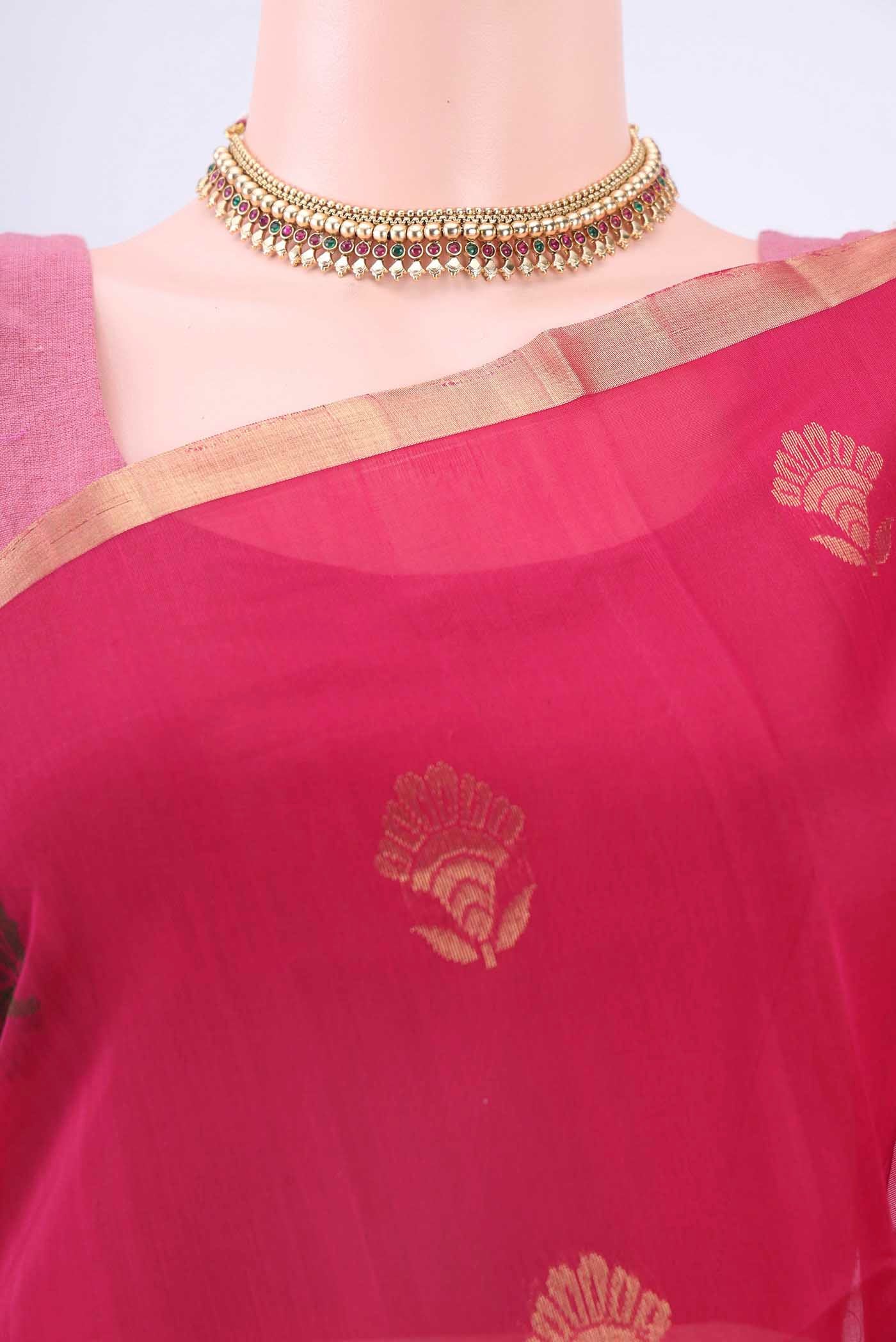 Pink Silk Cotton Saree - Image 2
