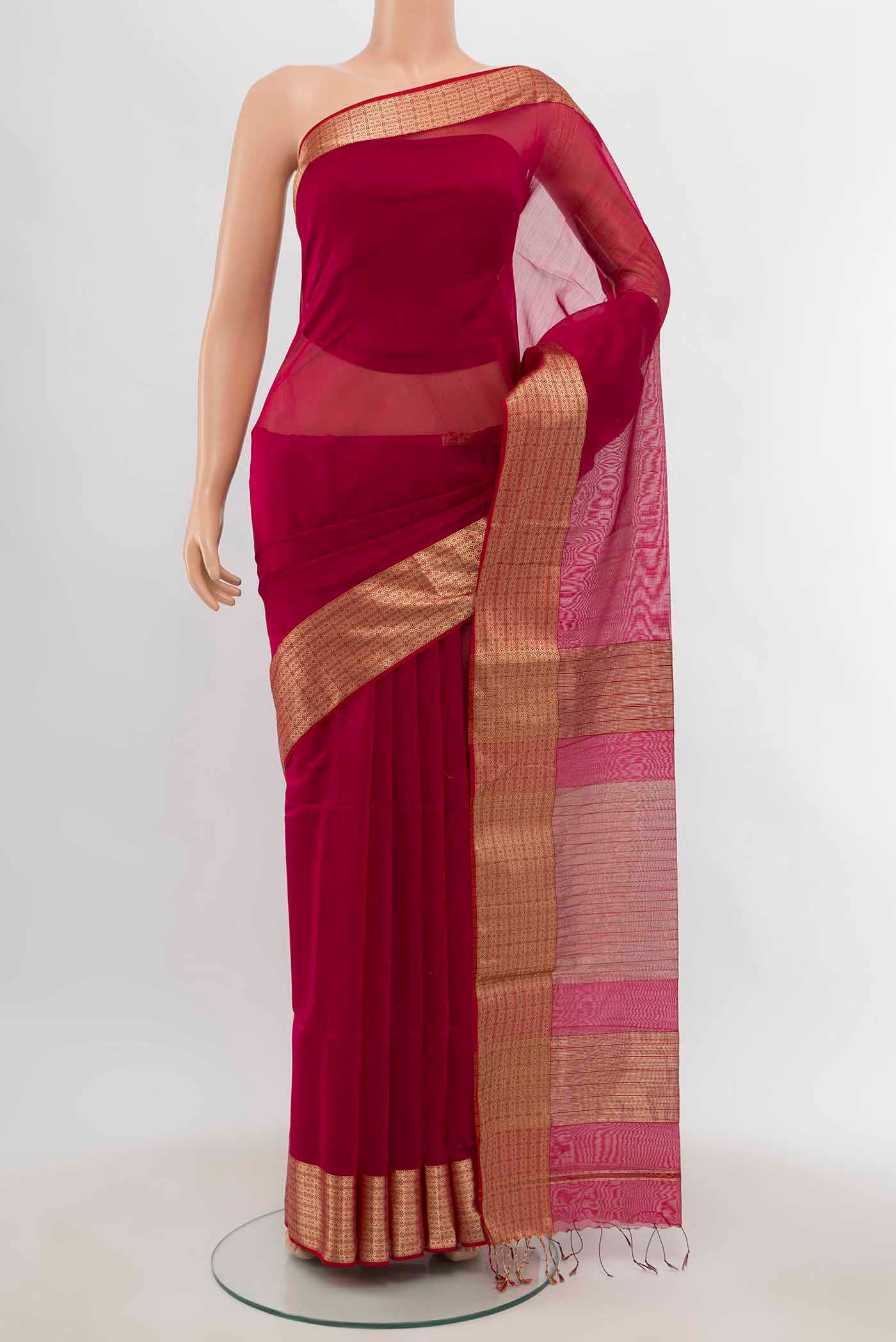 Dark Pink Maheshwari Silk Cotton Saree