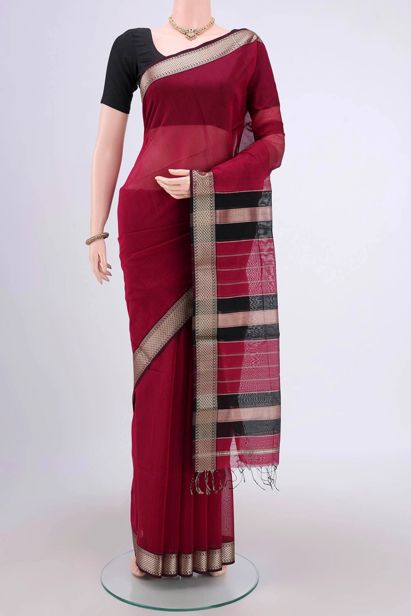 Magenta Maheshwari Silk Cotton Saree